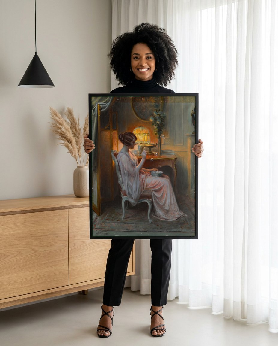 Quadro Decorativo A Fazedoras de Bolhas - Delphin Enjolras com modelo em ambiente