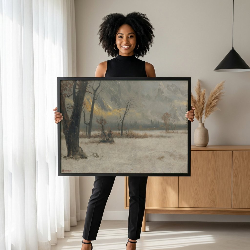 Quadro Decorativo Inverno nas Montanhas - Albert Bierstadt com modelo em ambiente