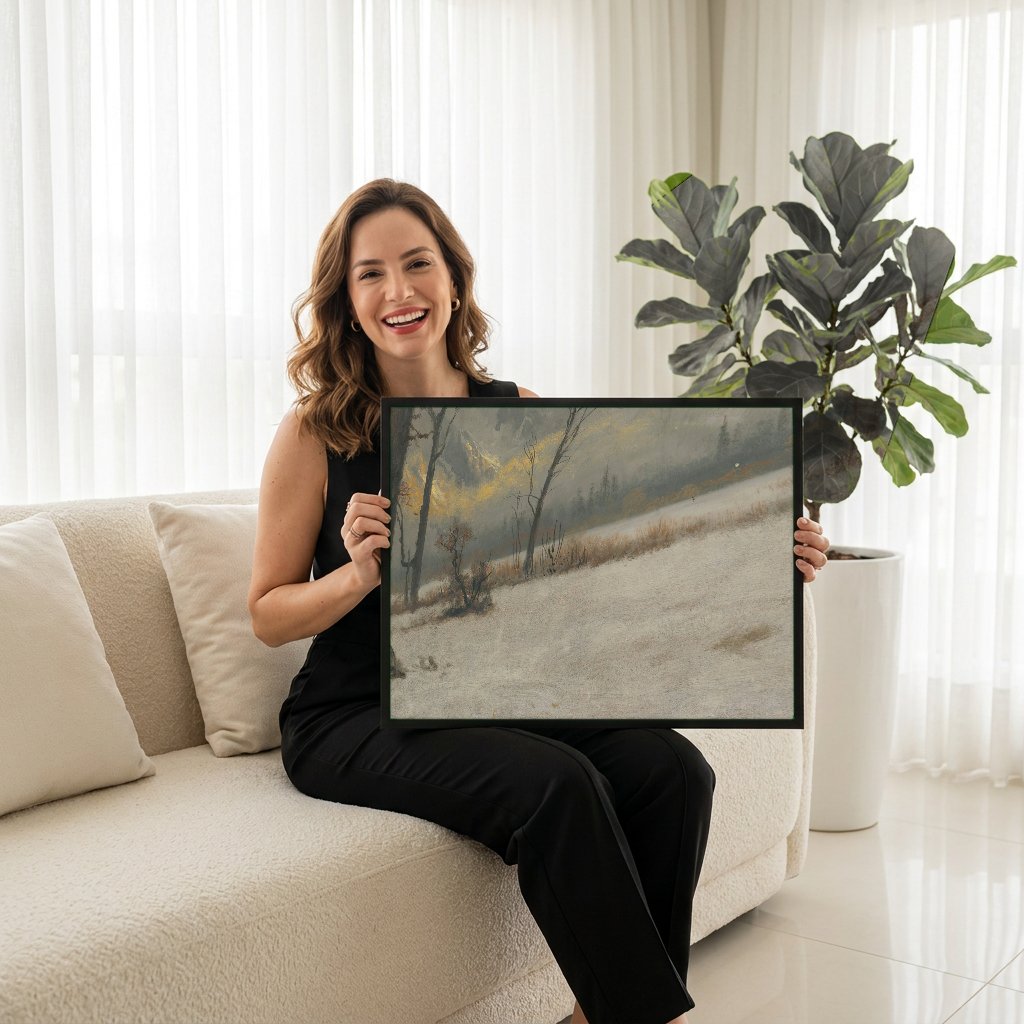 Quadro Decorativo Inverno nas Montanhas - Albert Bierstadt com modelo em ambiente