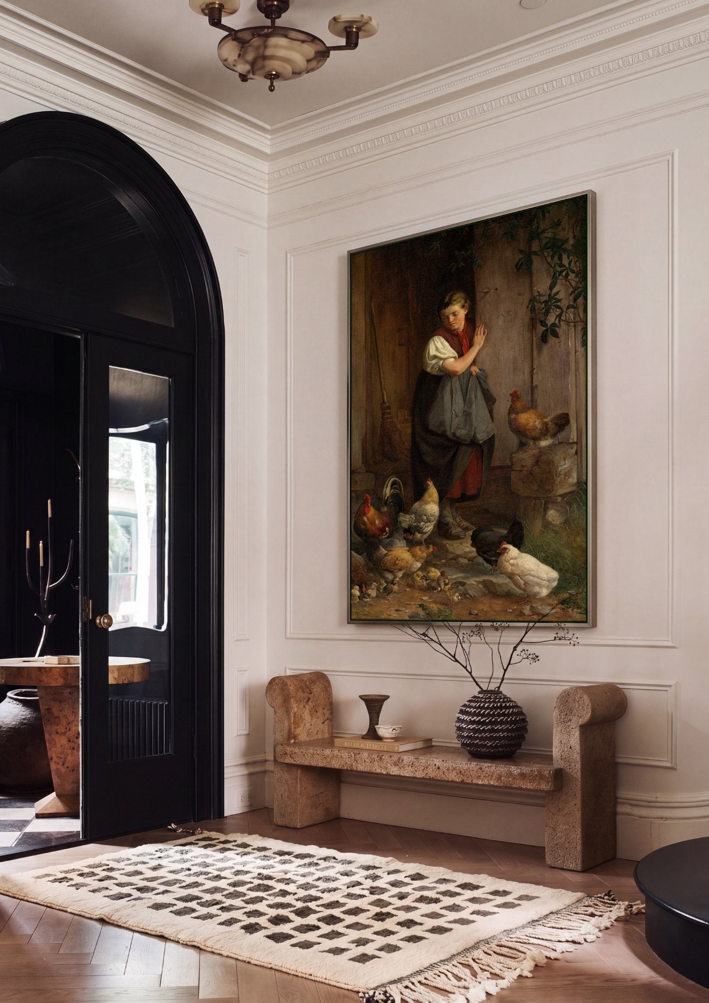 Quadro Decorativo: A Menina e as Galinhas - Hans Thoma em ambiente decorado
