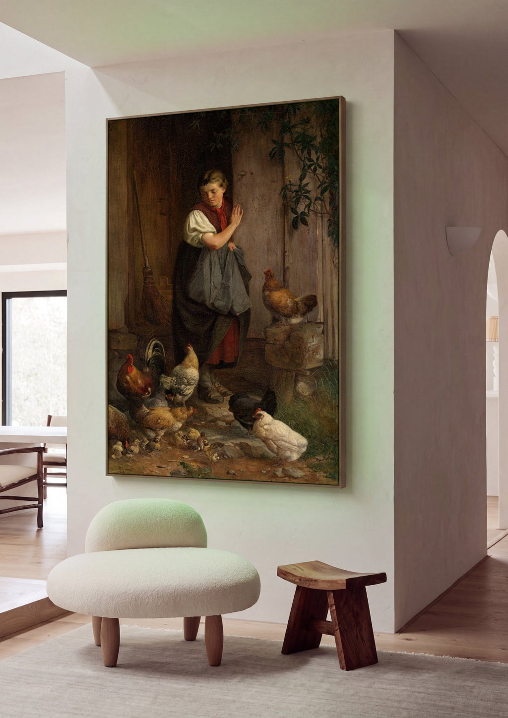 Quadro Decorativo: A Menina e as Galinhas - Hans Thoma em ambiente decorado