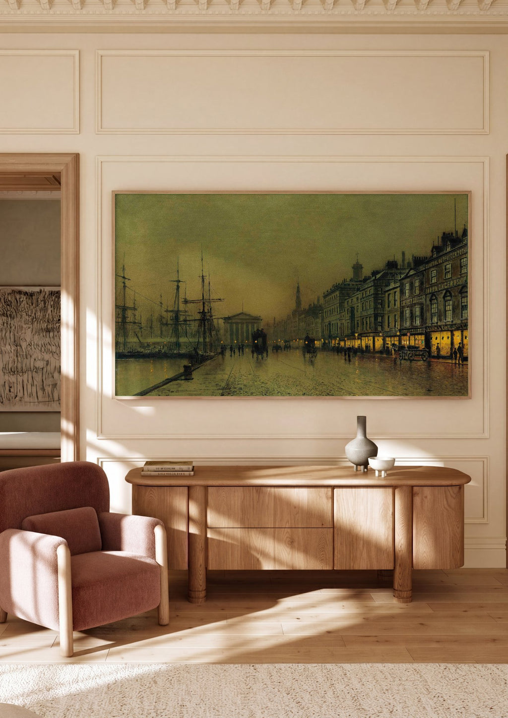 Quadro Decorativo Porto à Noite - Grimshaw em ambiente decorado
