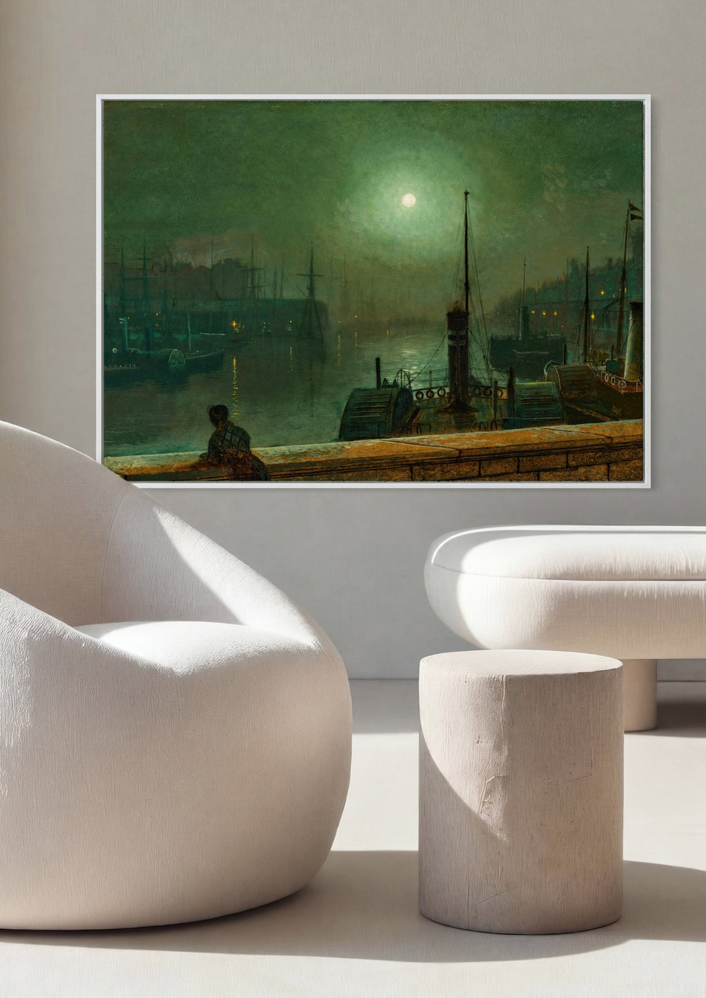Quadro Decorativo Porto ao Luar - Grimshaw em ambiente decorado