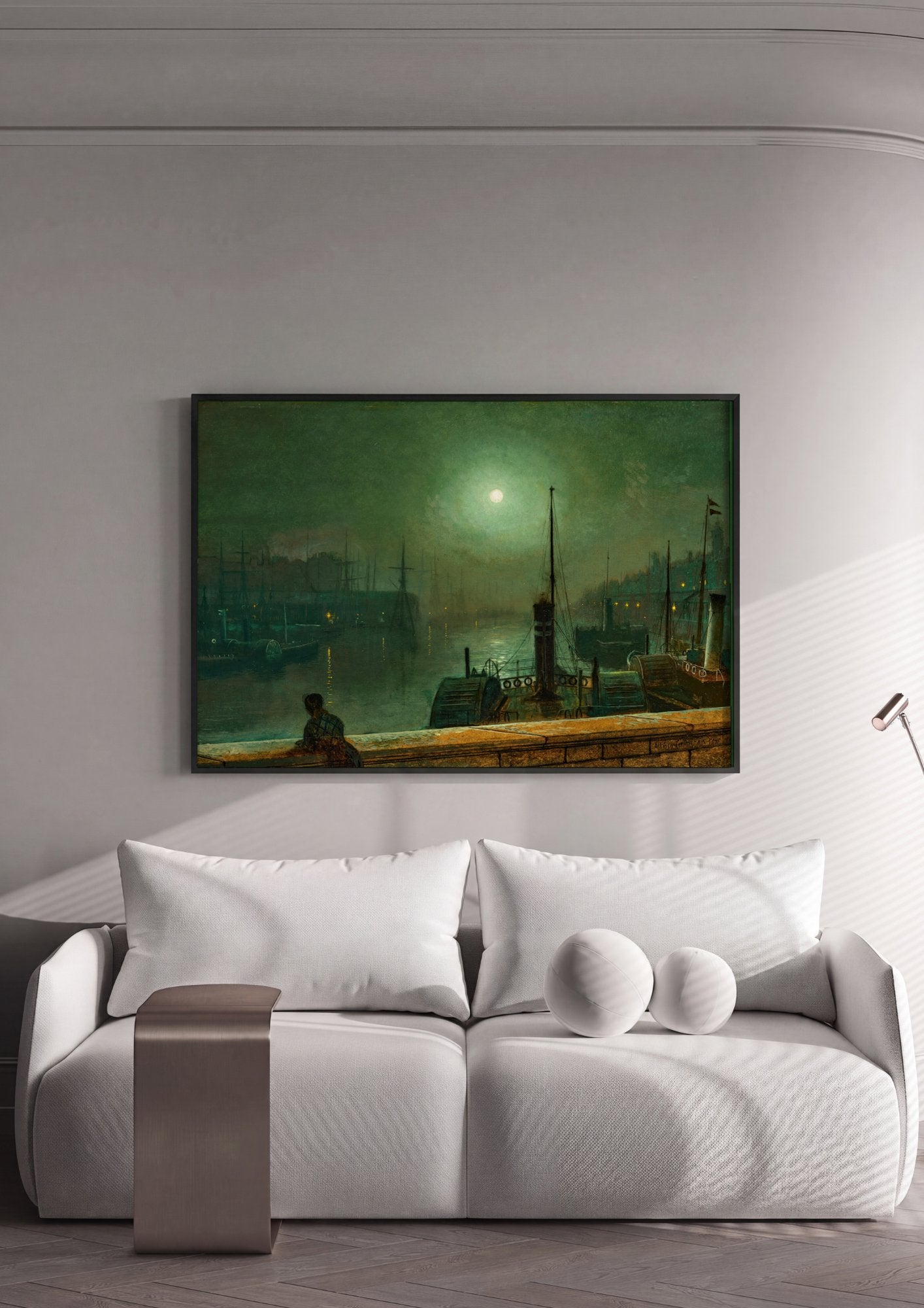 Quadro Decorativo Porto ao Luar - Grimshaw em ambiente decorado