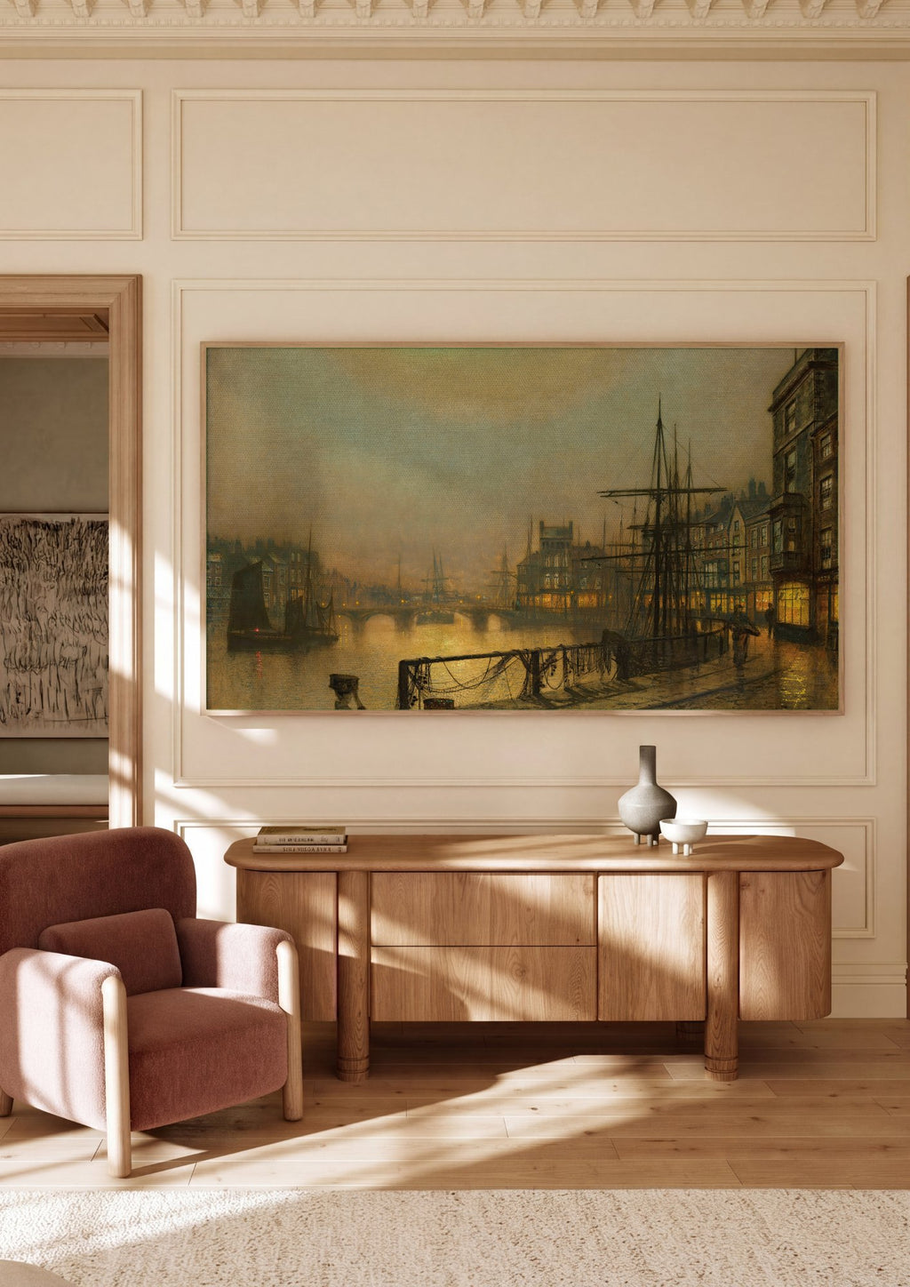 Quadro Decorativo Porto Noturno - Grimshaw em ambiente decorado