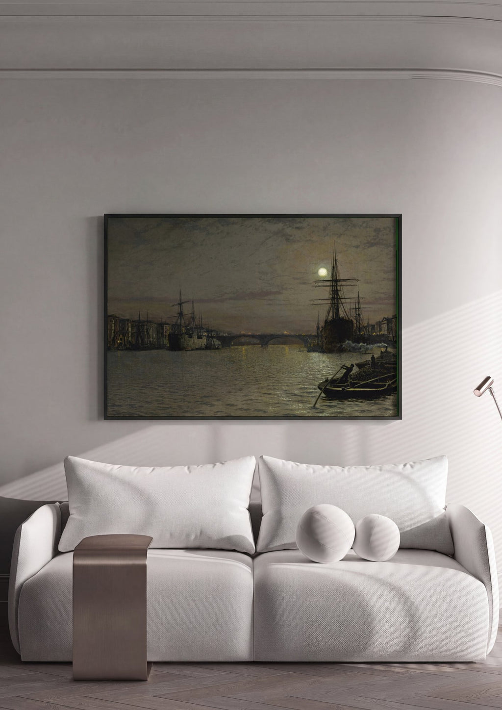 Quadro Decorativo Porto à Noite - Grimshaw em ambiente decorado