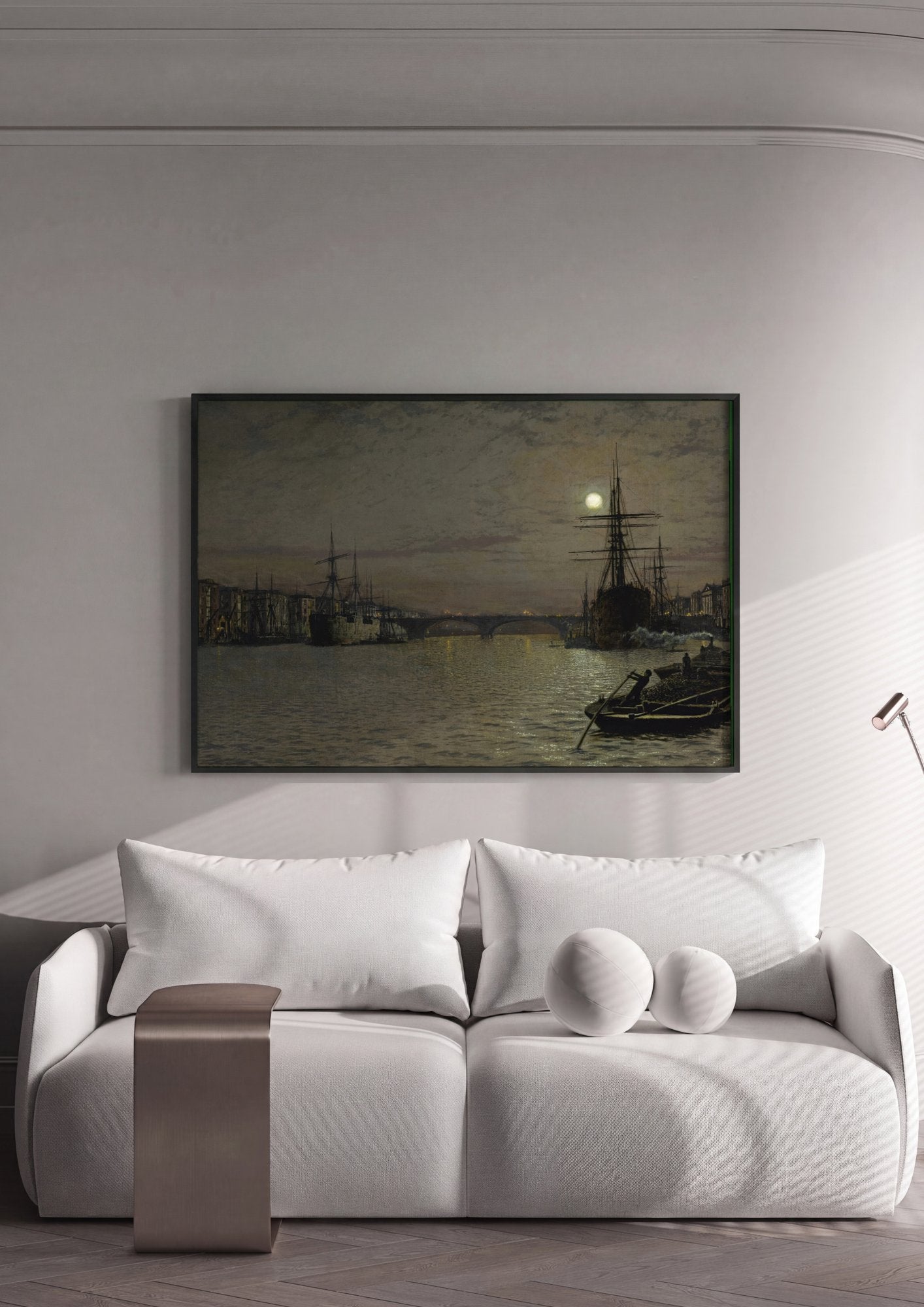 Quadro Decorativo Porto à Noite - Grimshaw em ambiente decorado