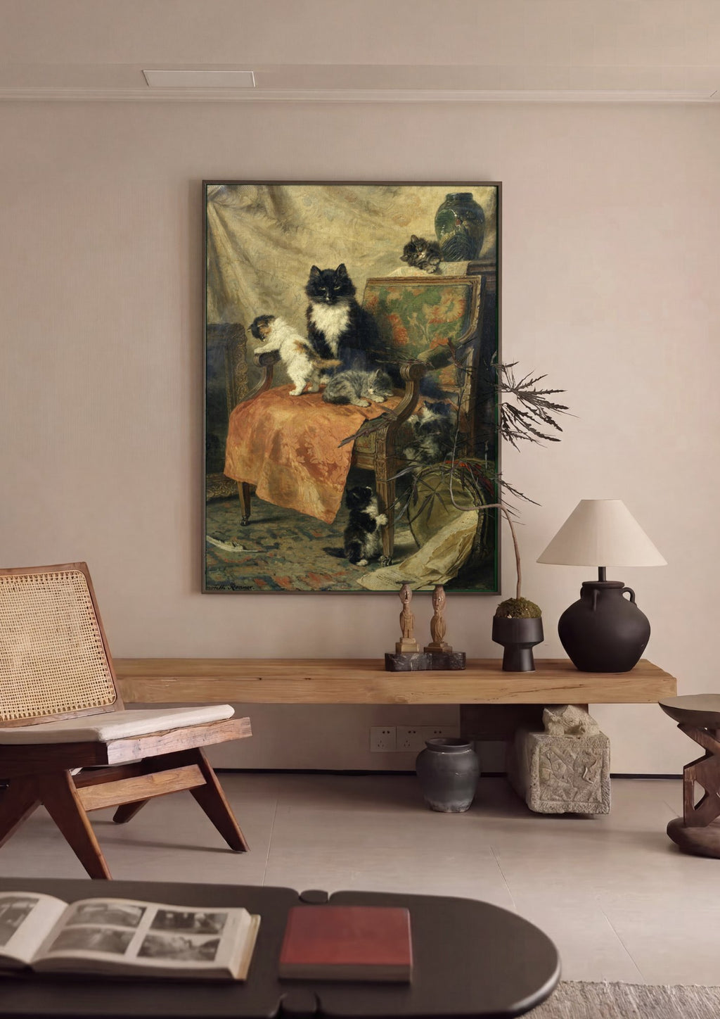 Quadro Decorativo de Gatos e Filhotes - Henriëtte Ronner Knip em ambiente decorado