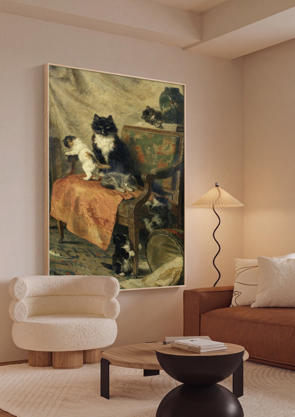 Quadro Decorativo de Gatos e Filhotes - Henriëtte Ronner Knip em ambiente decorado