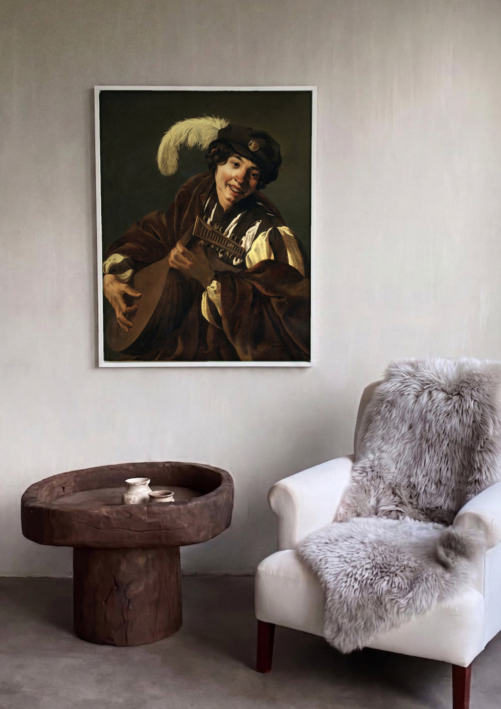 Quadro Decorativo O Tocador de Alaúde - Hendrick ter Brugghen em ambiente decorado