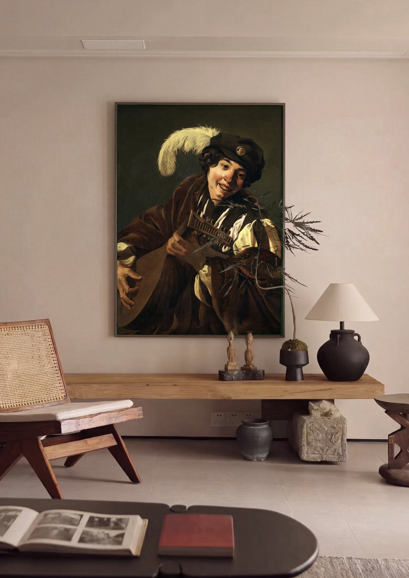 Quadro Decorativo O Tocador de Alaúde - Hendrick ter Brugghen em ambiente decorado