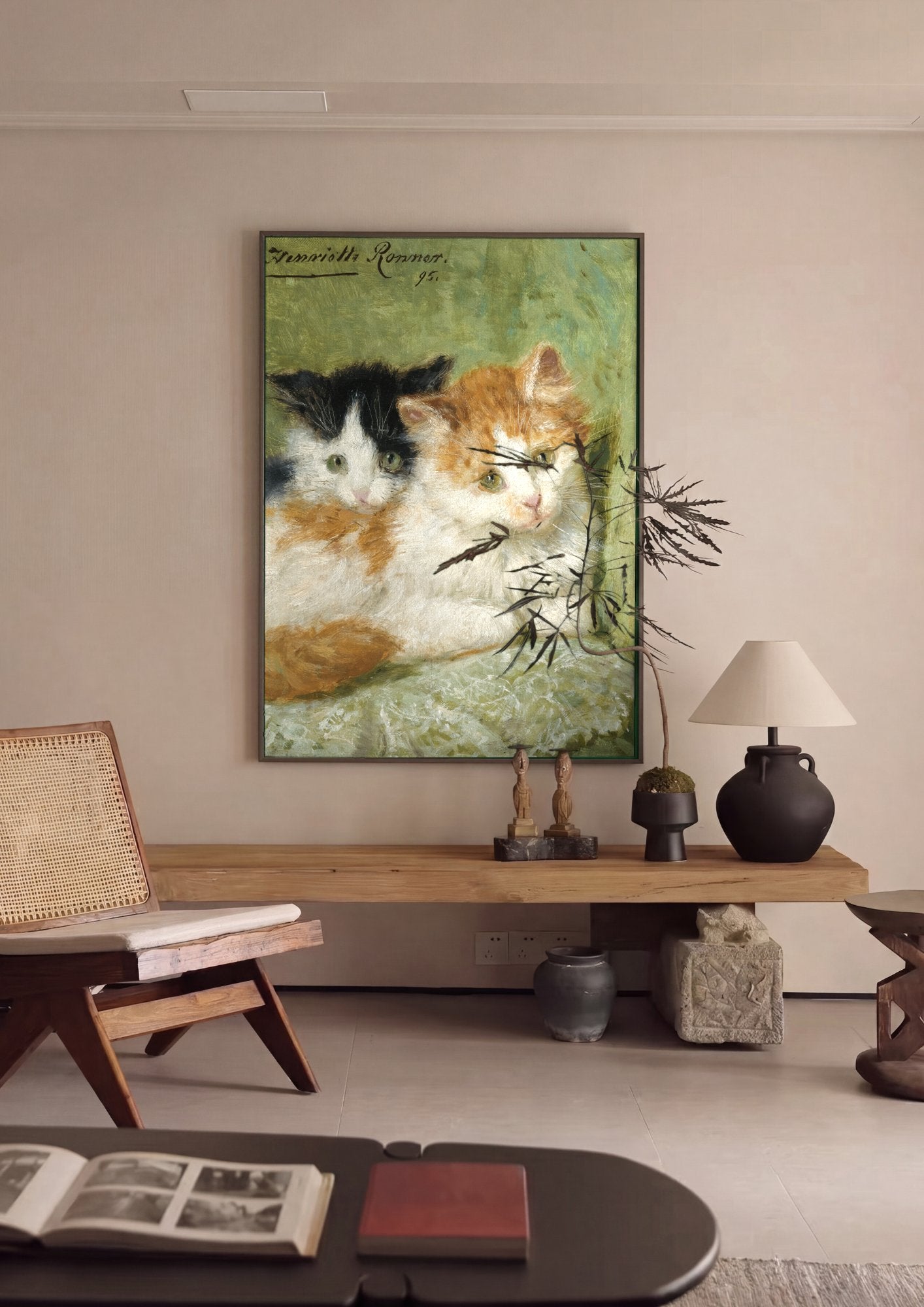 Quadro Decorativo Dois Gatinhos Fofos - Henriëtte Ronner-Knip em ambiente decorado