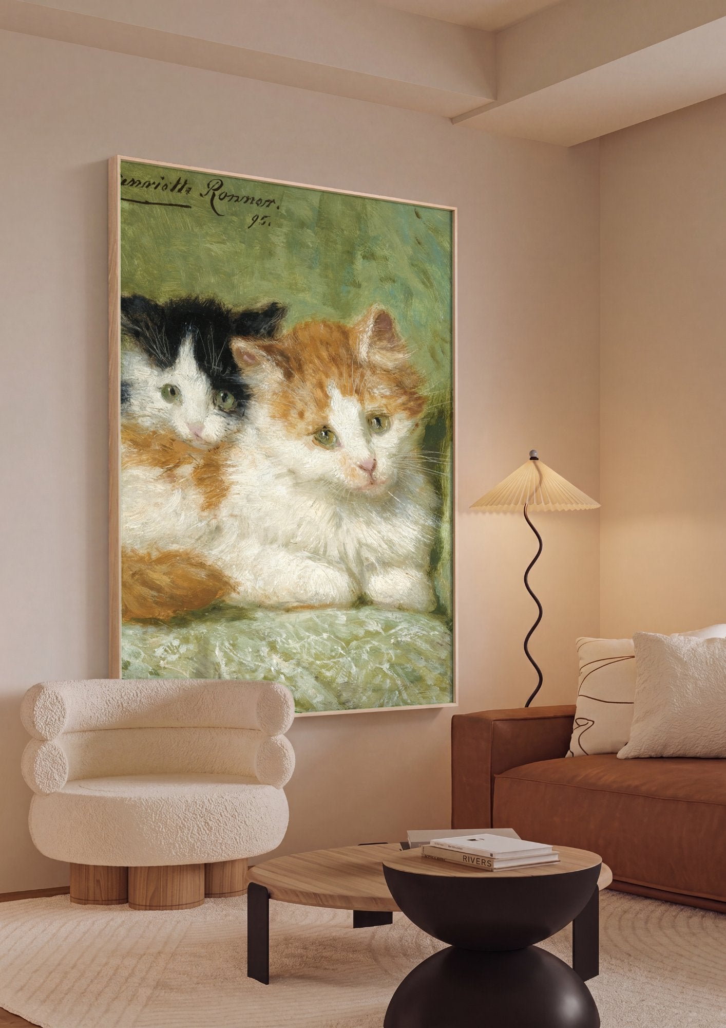 Quadro Decorativo Dois Gatinhos Fofos - Henriëtte Ronner-Knip em ambiente decorado