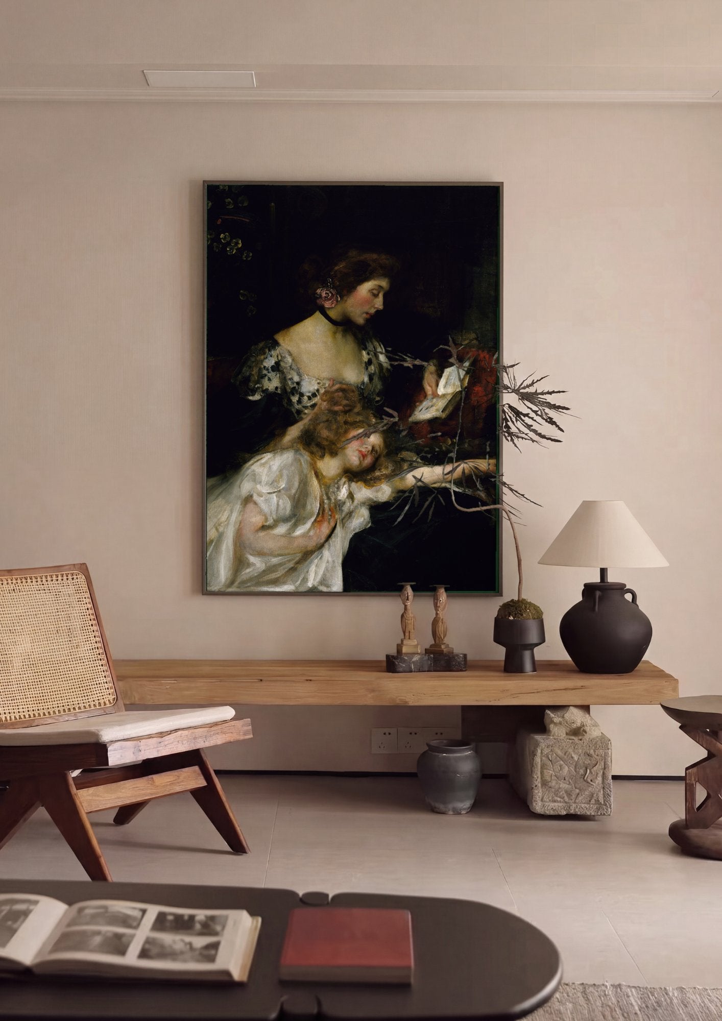 Quadro Decorativo A Leitura (ou Companheiras) - James Jebusa Shannon em ambiente decorado