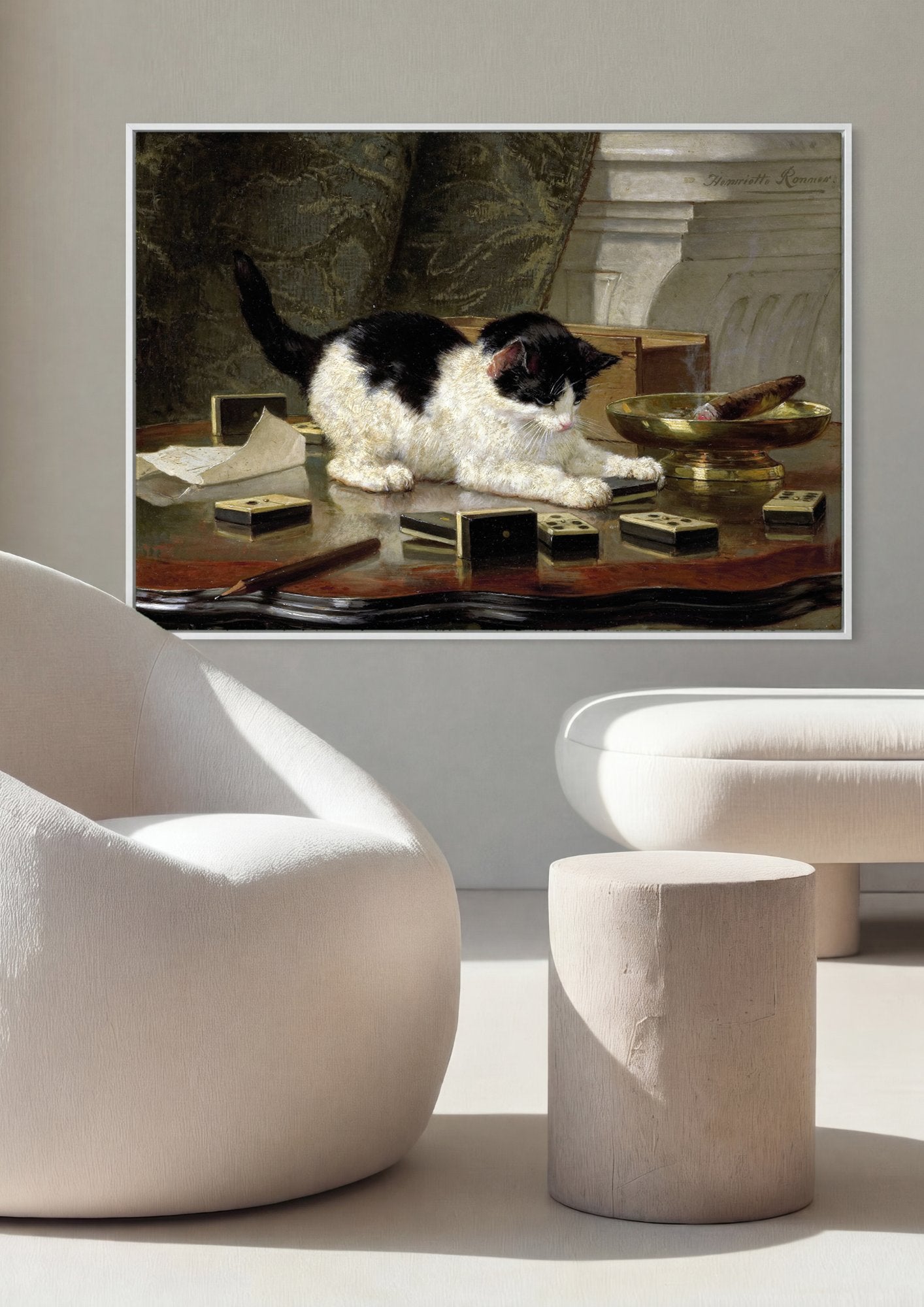Quadro Decorativo Gatinho Brincalhão - Henriëtte Ronner Knip em ambiente decorado