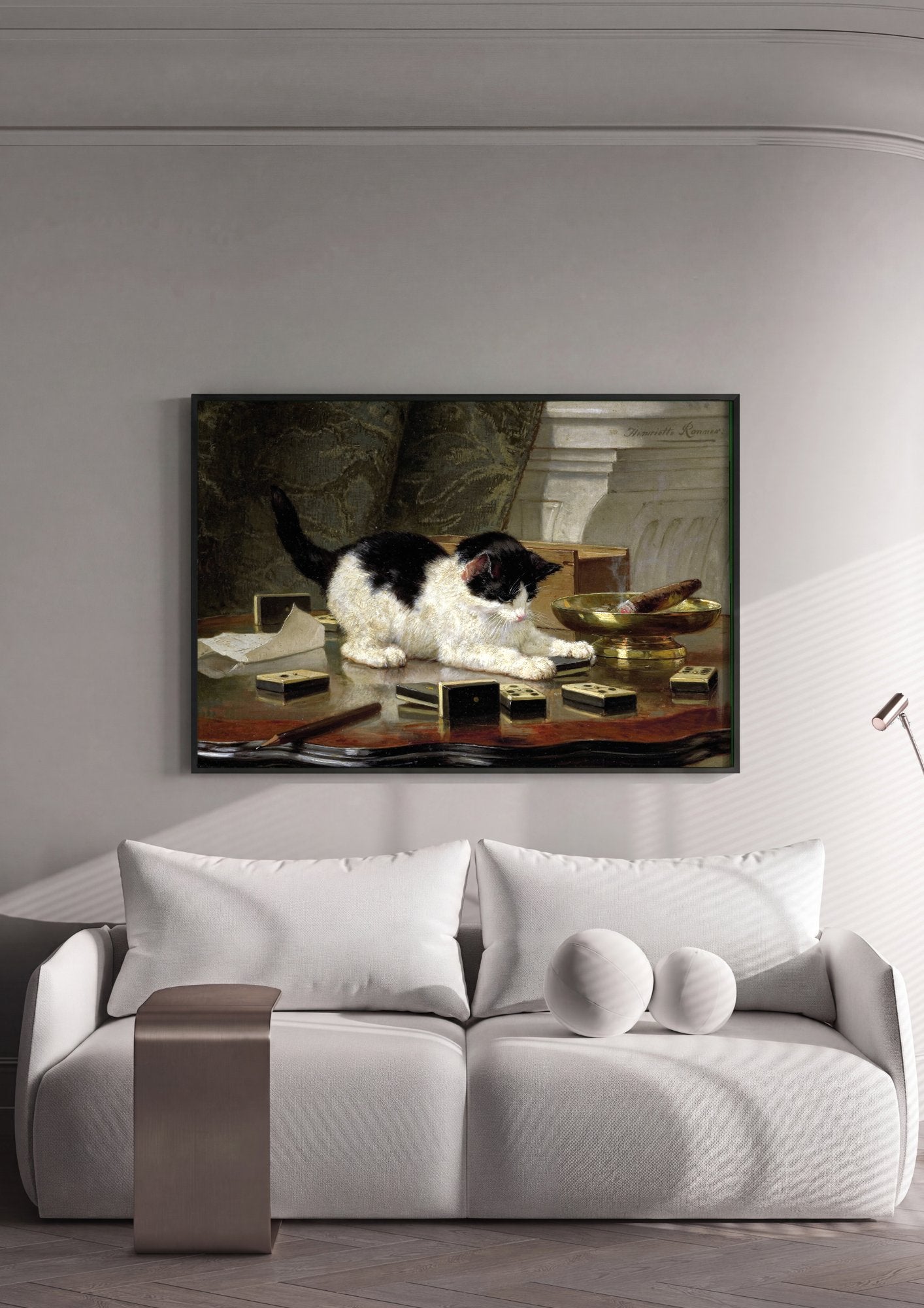Quadro Decorativo Gatinho Brincalhão - Henriëtte Ronner Knip em ambiente decorado