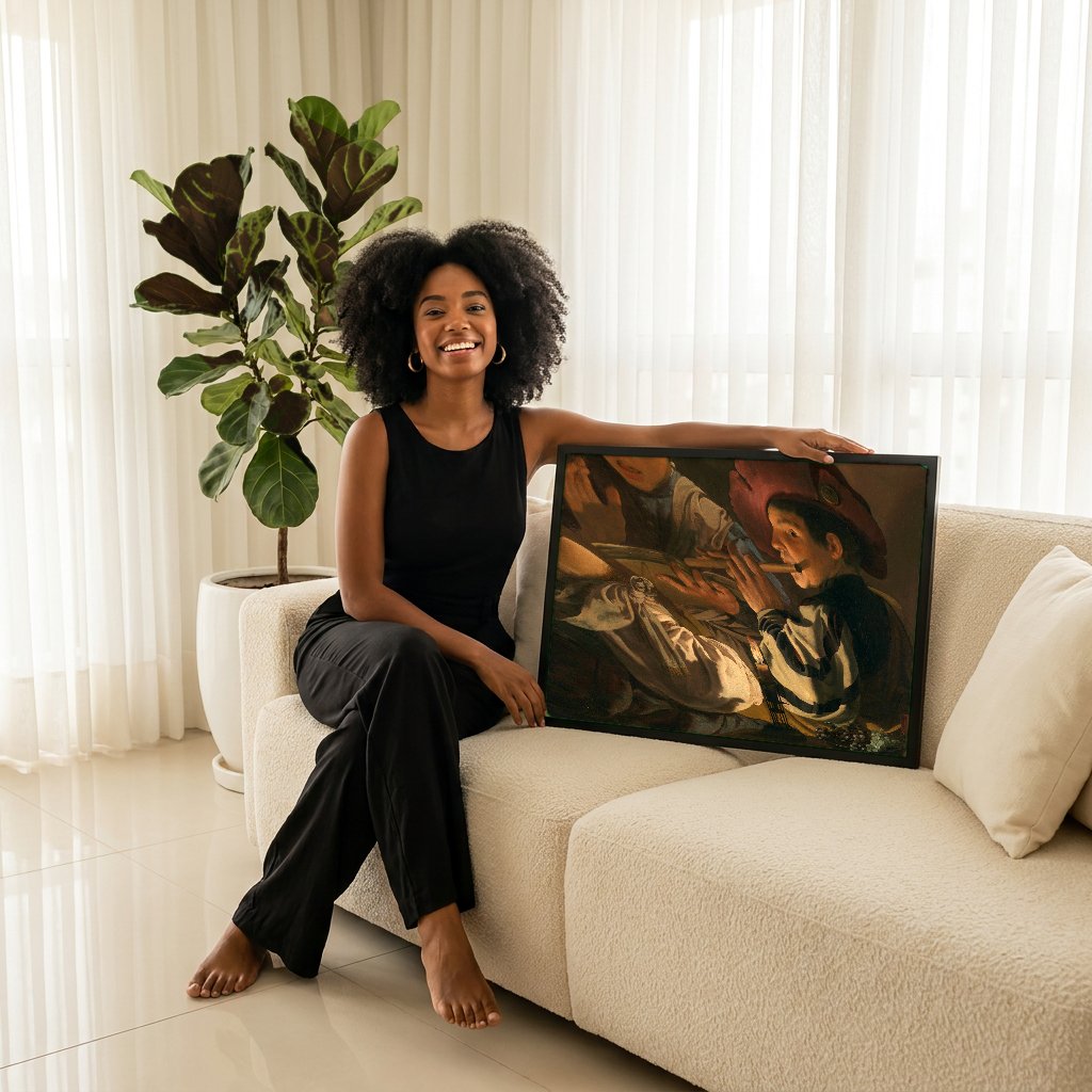 Quadro Decorativo A Concerto Noturno - Hendrick ter Brugghen com modelo em ambiente