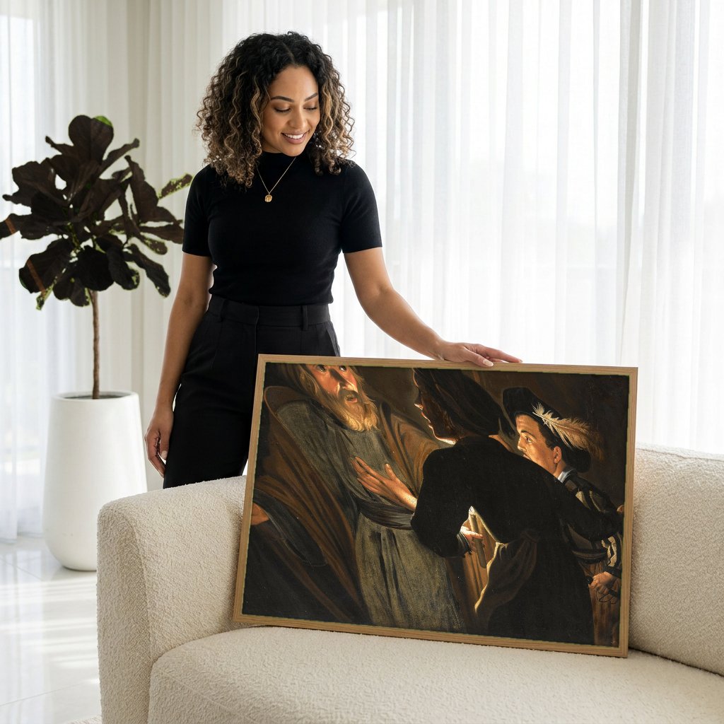 Quadro Decorativo A Prisao de Cristo - Hendrick ter Brugghen com modelo em ambiente