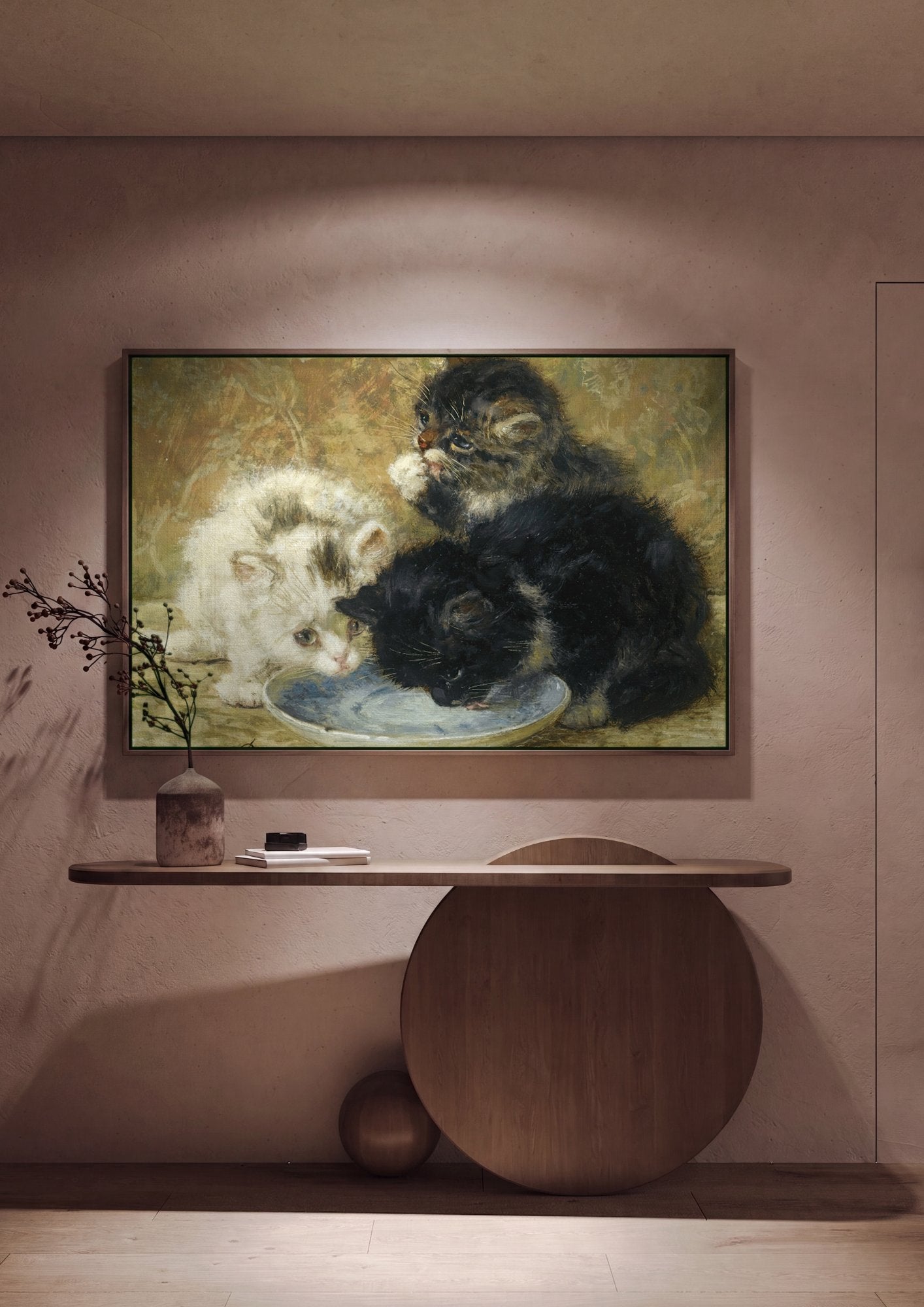 Quadro Decorativo Gatinhos Brincando - Henriëtte Ronner-Knip em ambiente decorado