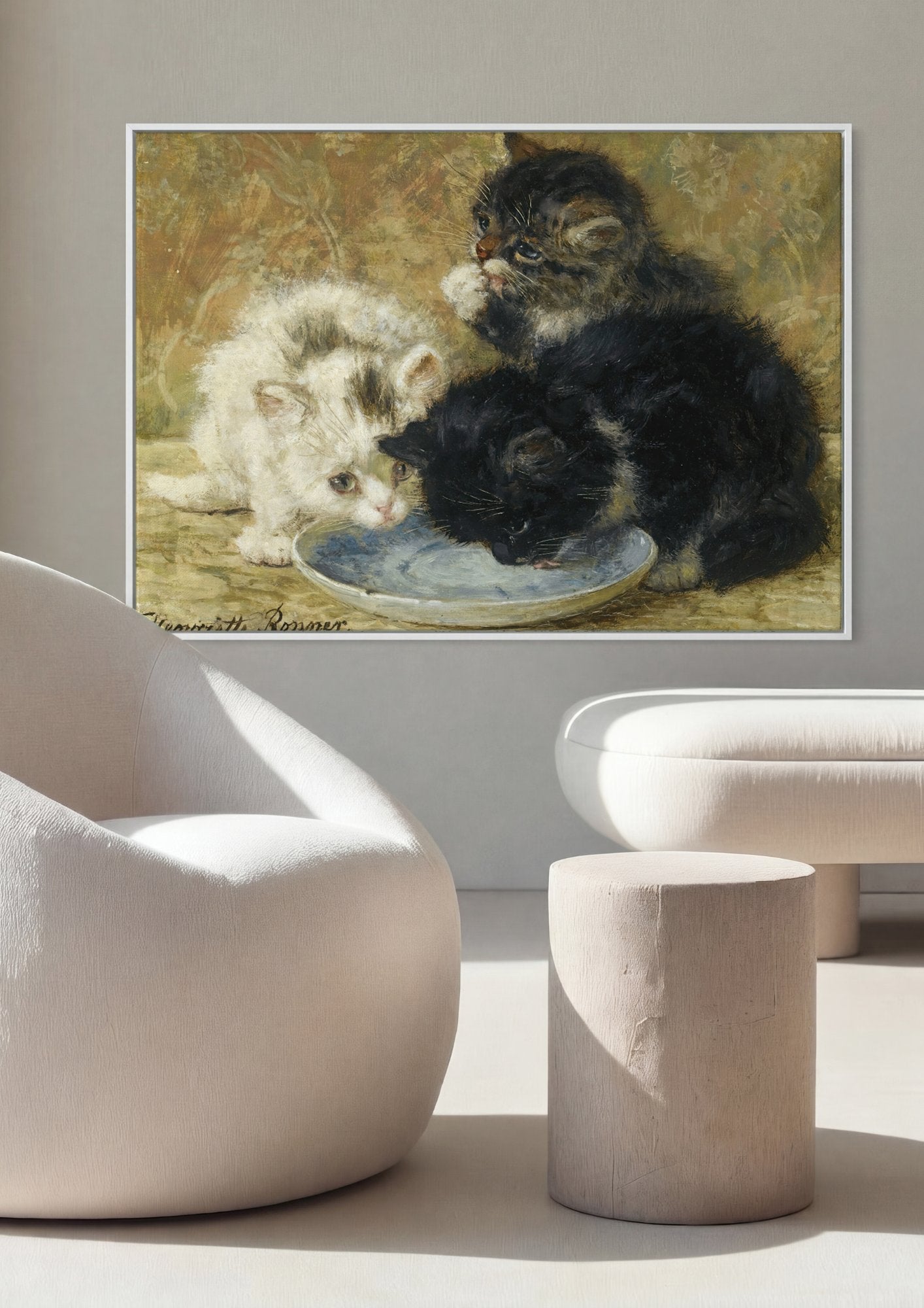 Quadro Decorativo Gatinhos Brincando - Henriëtte Ronner-Knip em ambiente decorado