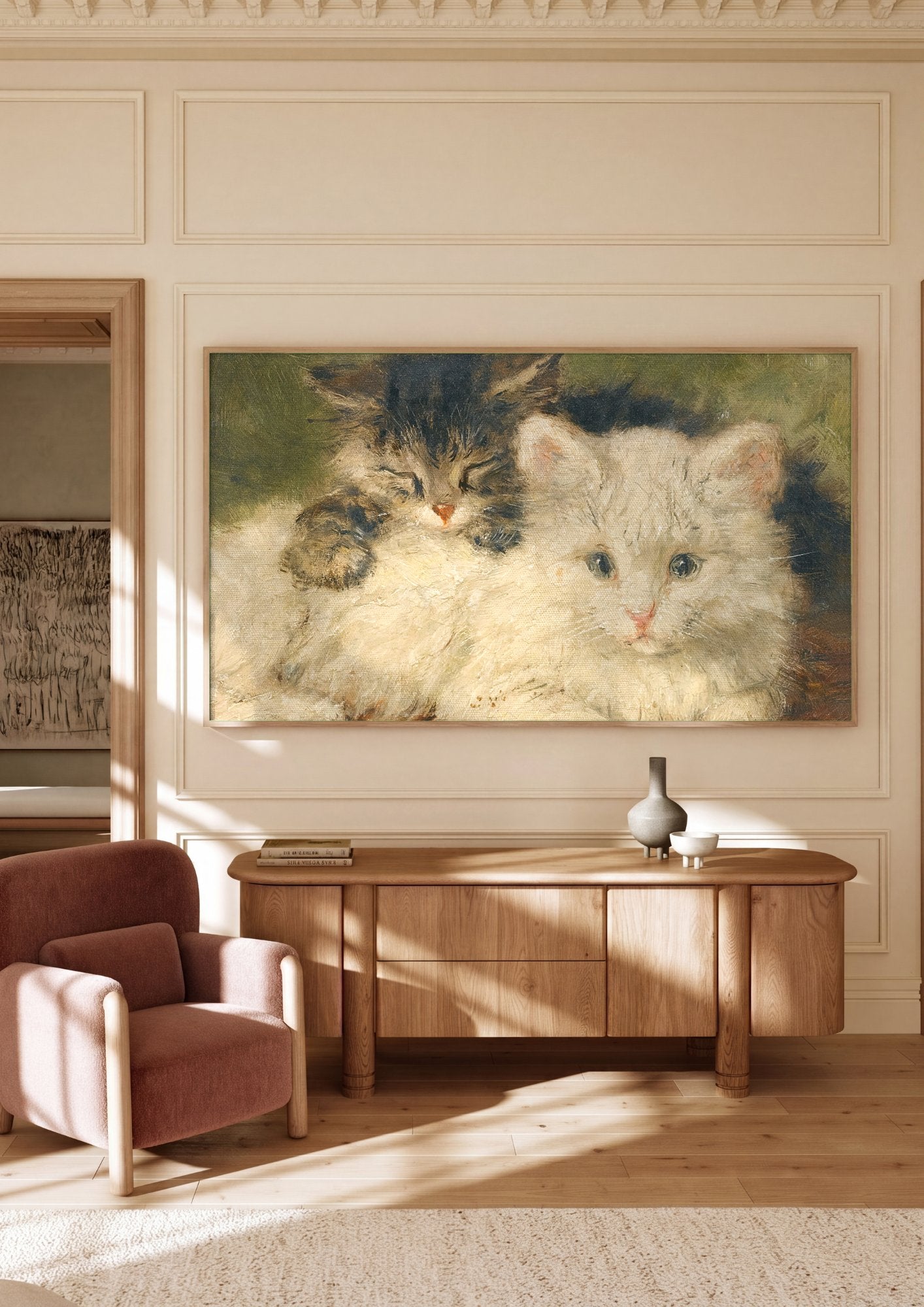 Quadro Decorativo Gatinhos Adoráveis - Henriëtte Ronner Knip em ambiente decorado