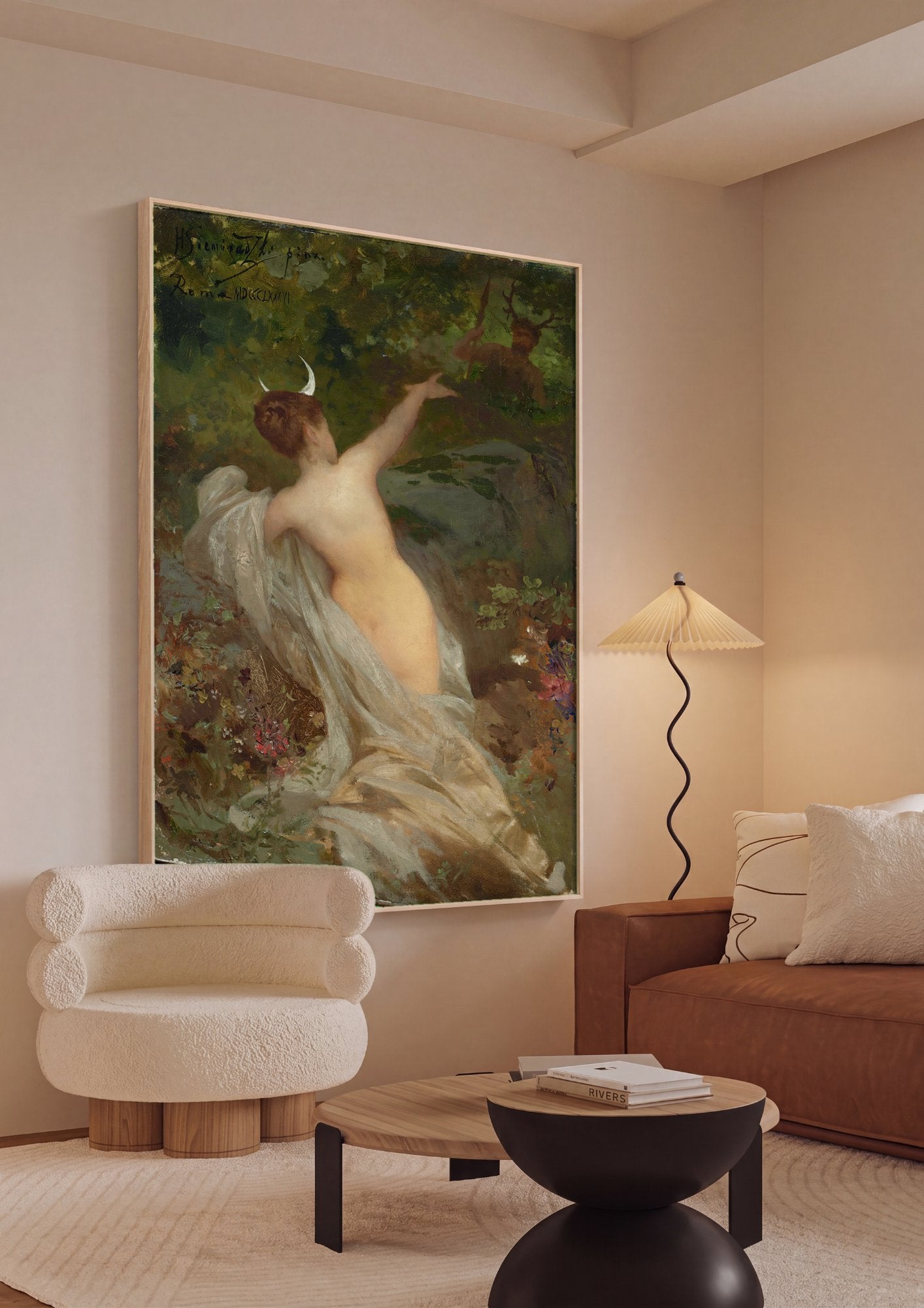 Quadro Decorativo A Ninfa e o Sátiro - Henryk Siemiradzki em ambiente decorado
