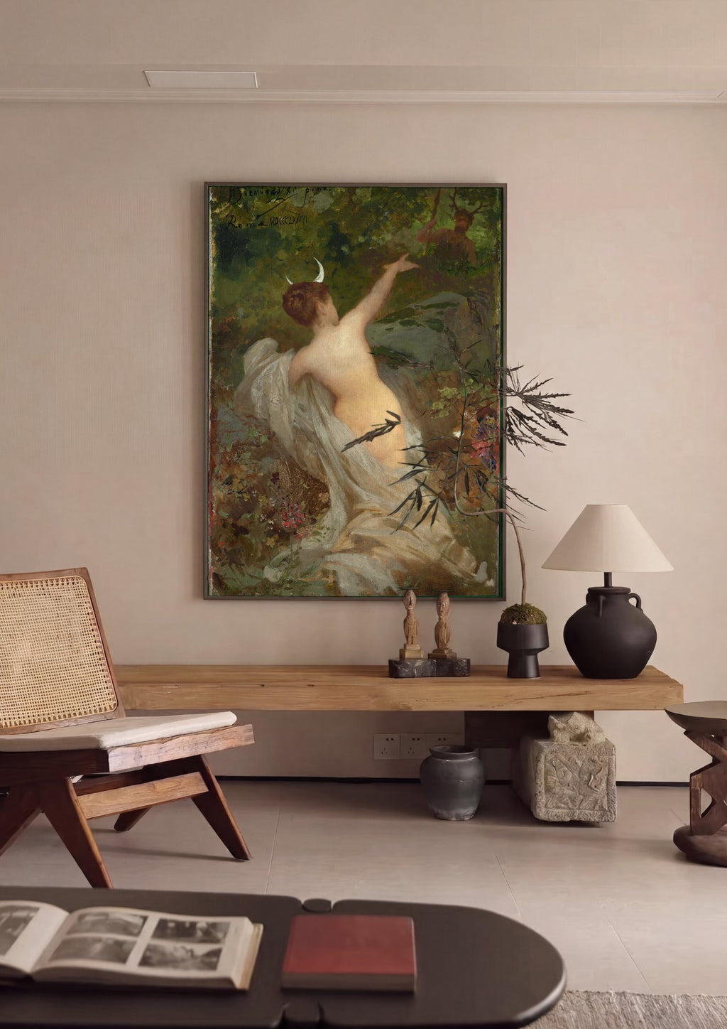 Quadro Decorativo A Ninfa e o Sátiro - Henryk Siemiradzki em ambiente decorado
