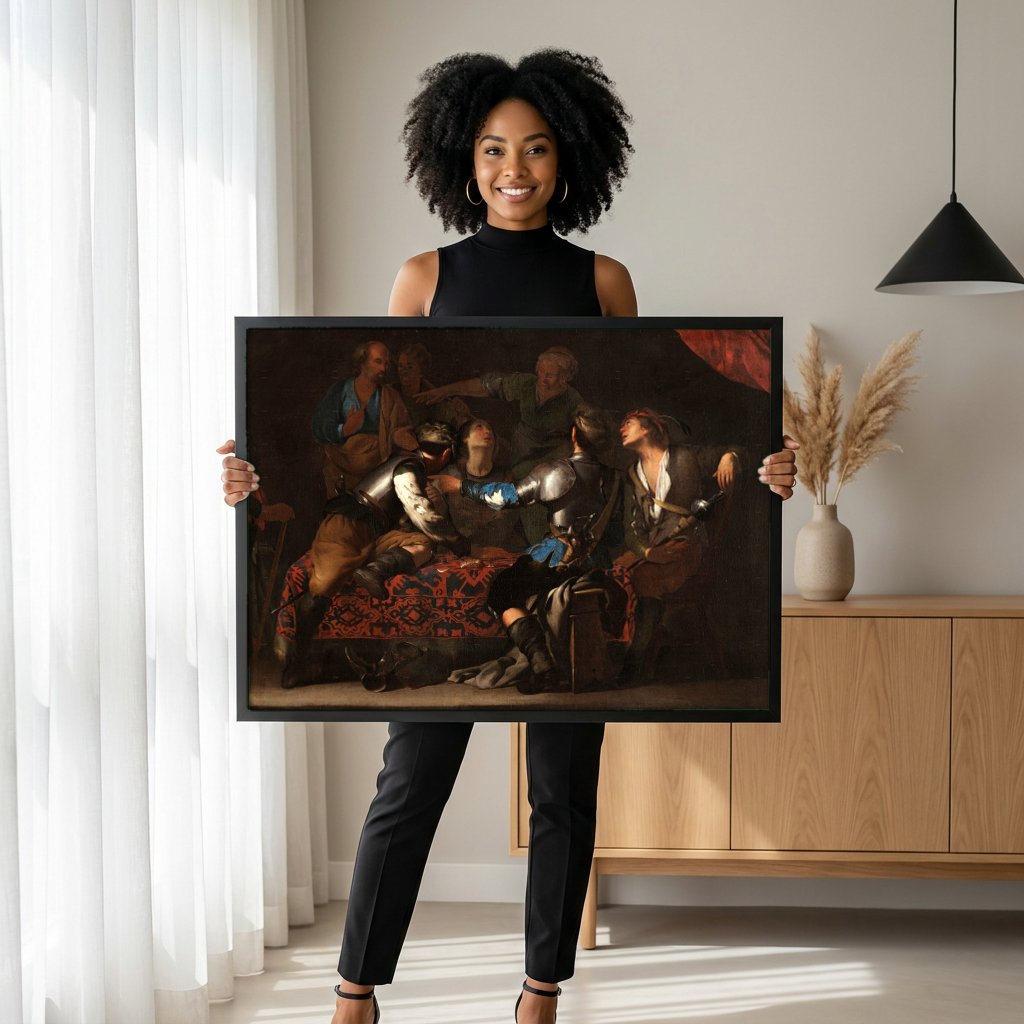 Quadro Decorativo A Prisão de Cristo - Hendrick ter Brugghen com modelo em ambiente