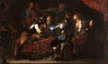 Quadro decorativo 'A Prisão de Cristo' de Hendrick ter Brugghen, cena bíblica com figuras em armadura e vestes antigas, iluminadas por forte contraste de luz e sombra, em estilo barroco e caravaggesco.