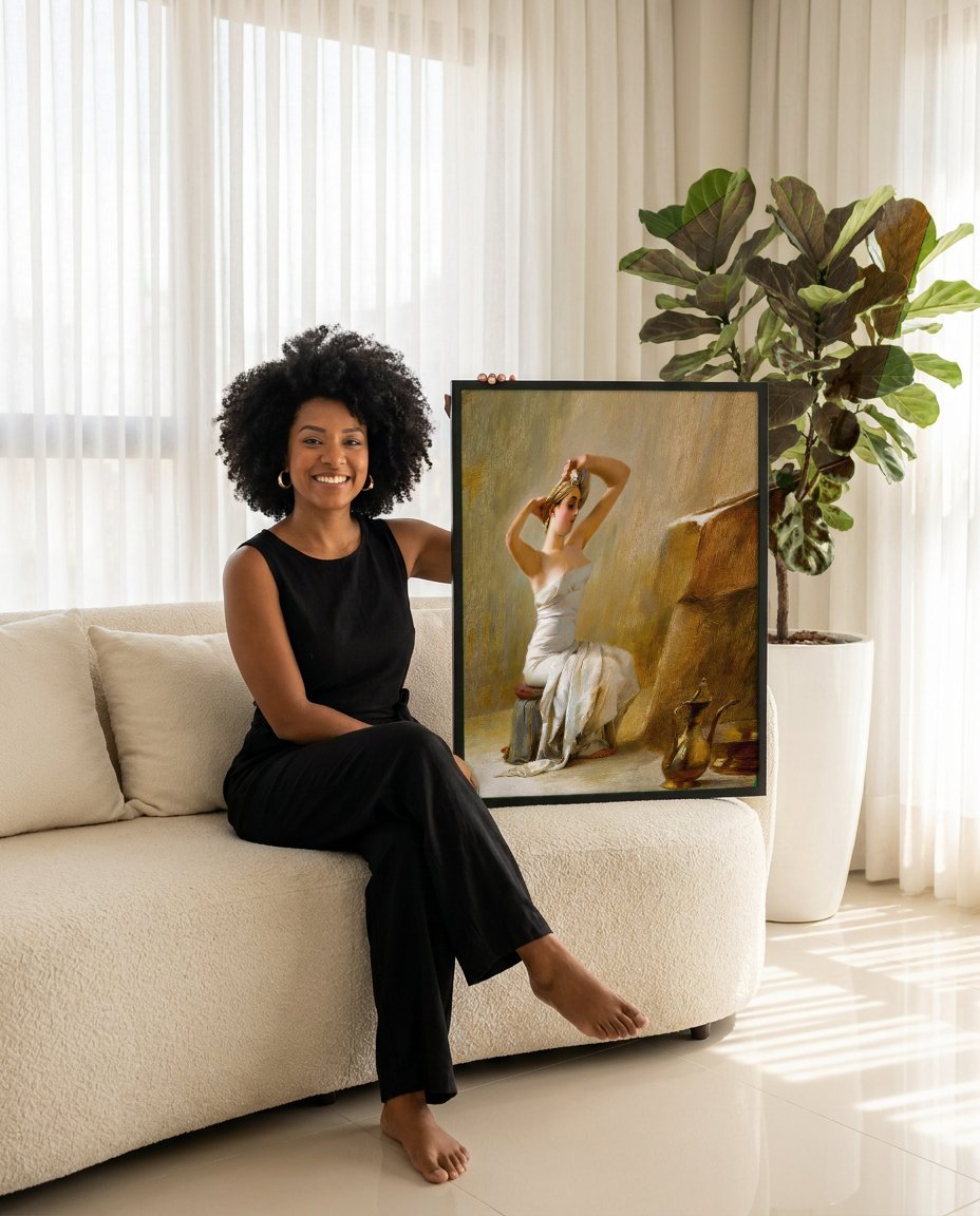 Quadro Decorativo A Mulher no Banho - Theodoros Ralli com modelo em ambiente