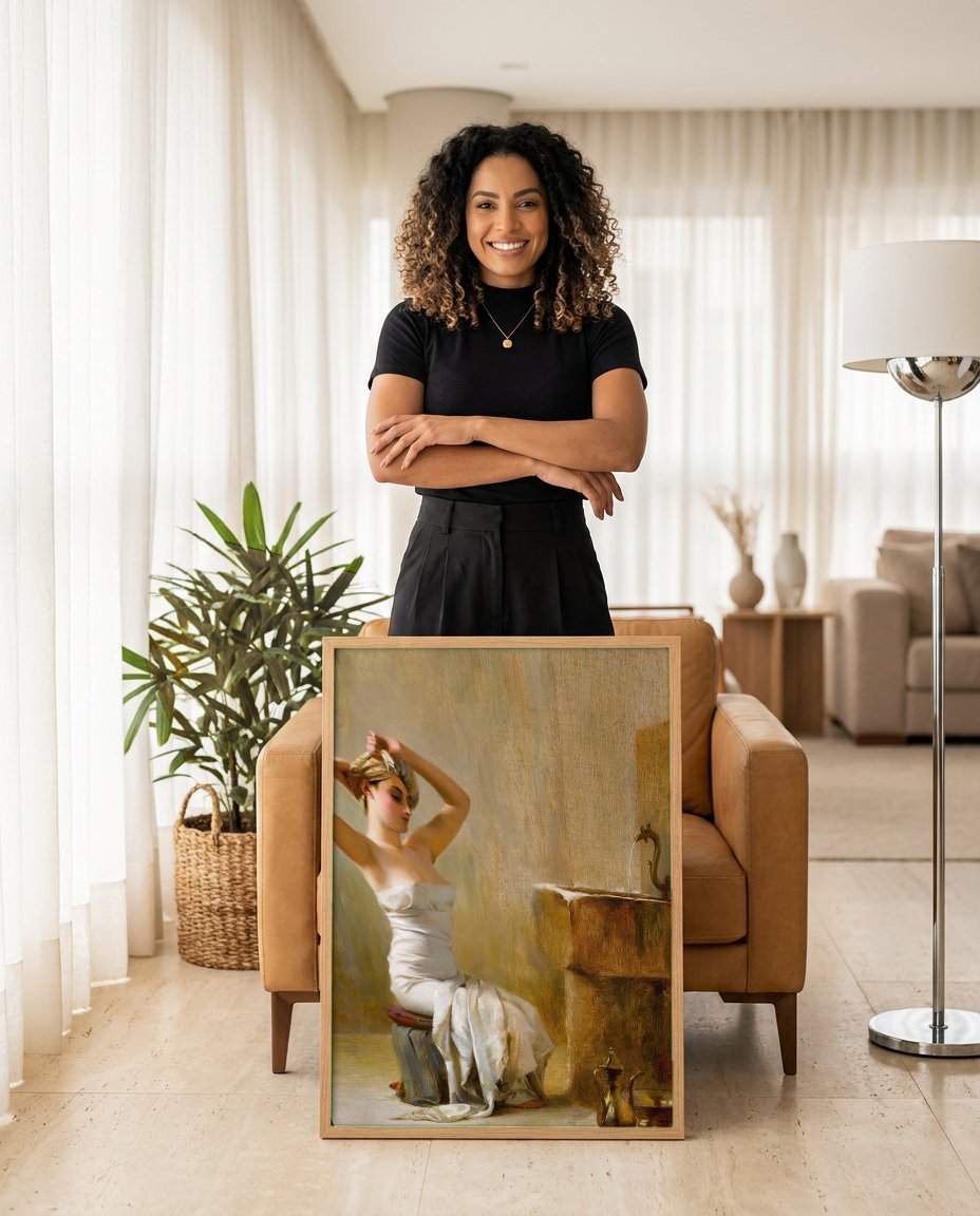 Quadro Decorativo A Mulher no Banho - Theodoros Ralli com modelo em ambiente