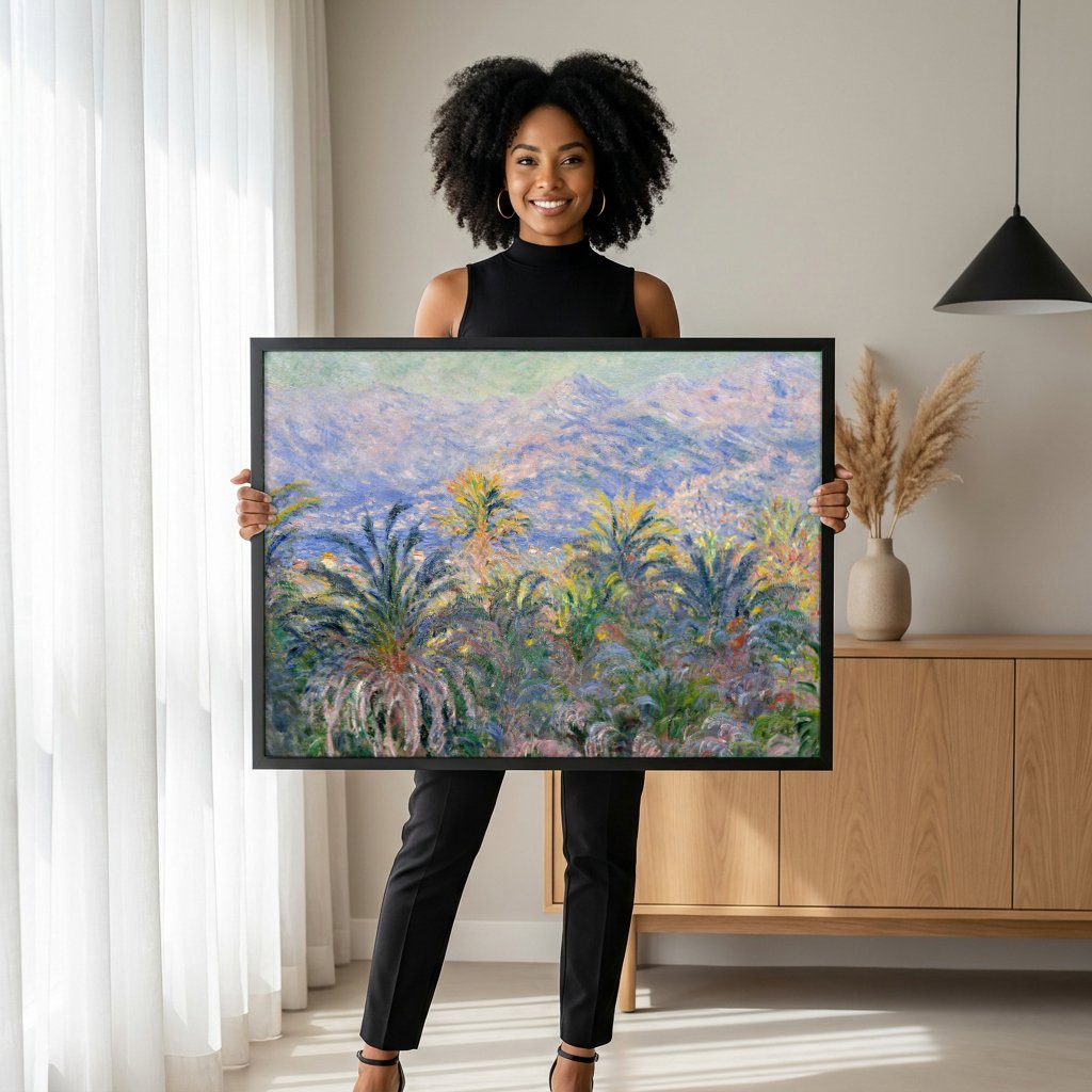 Quadro Decorativo Palmeiras em Bordighera - Claude Monet com modelo em ambiente