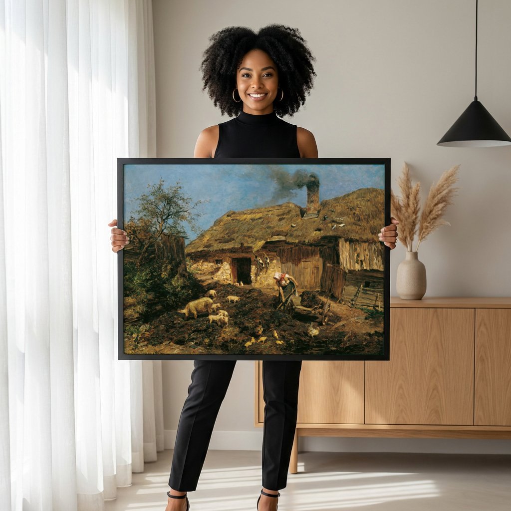 Quadro Decorativo Cena Rural com Mulher Trabalhando - Olga Wisinger-Florian com modelo em ambiente