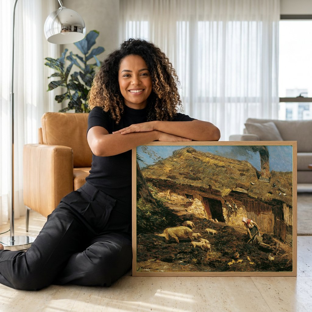 Quadro Decorativo Cena Rural com Mulher Trabalhando - Olga Wisinger-Florian com modelo em ambiente