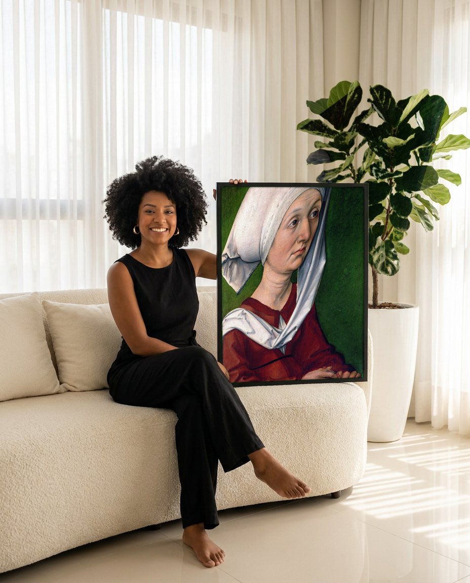 Quadro Decorativo Retrato de uma Mulher com Touca Branca - Dürer com modelo em ambiente