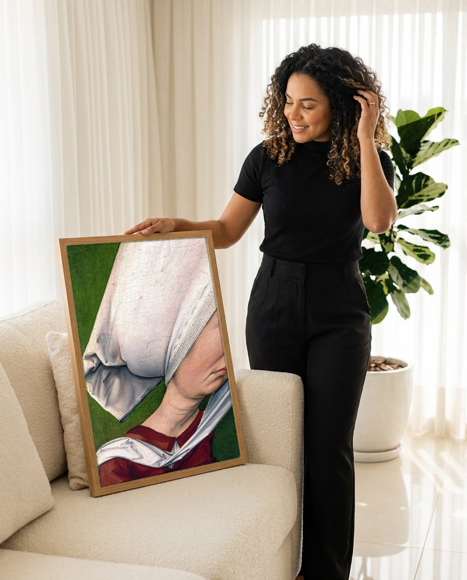 Quadro Decorativo Retrato de uma Mulher com Touca Branca - Dürer com modelo em ambiente