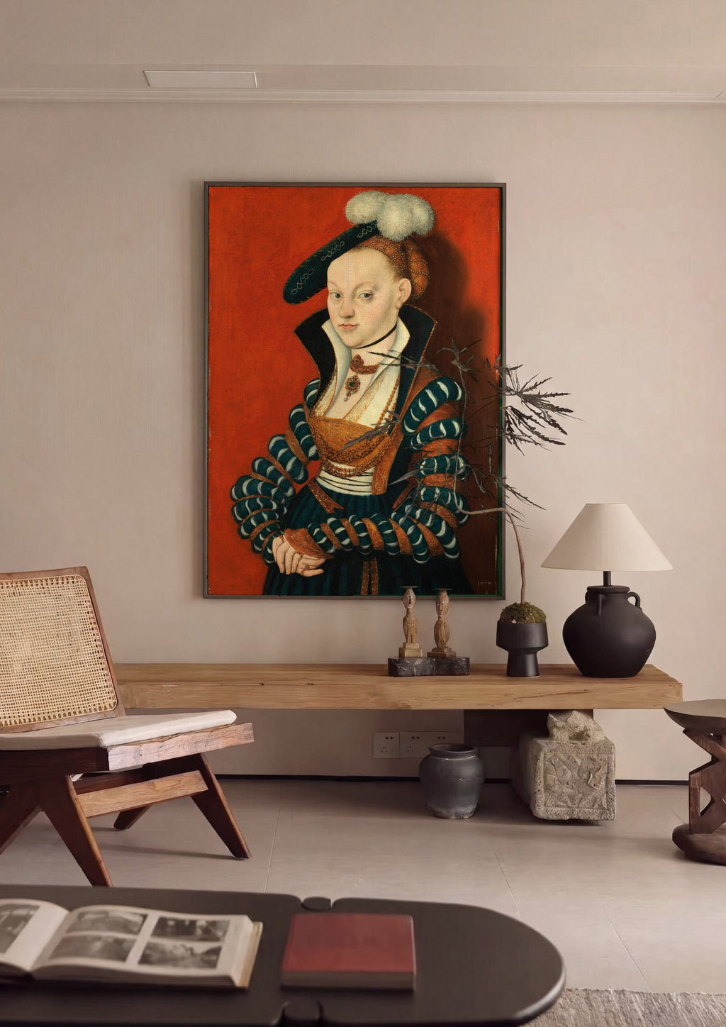 Quadro Decorativo Retrato de uma Mulher Jovem - Lucas Cranach em ambiente decorado