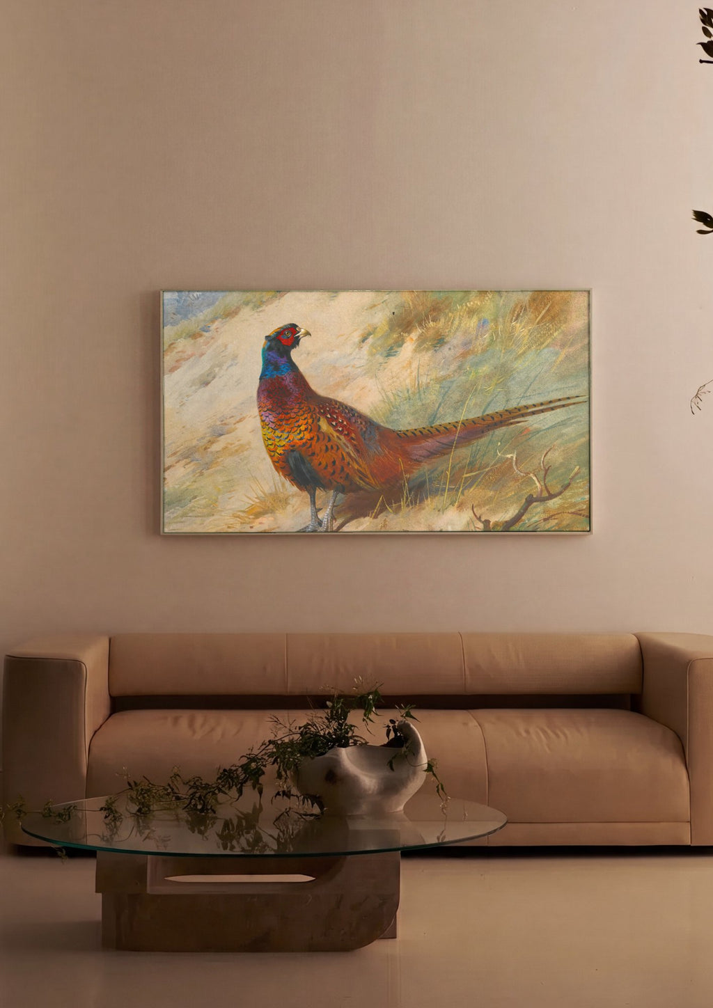 Quadro Decorativo Faisão Colorido - Archibald Thorburn em ambiente decorado