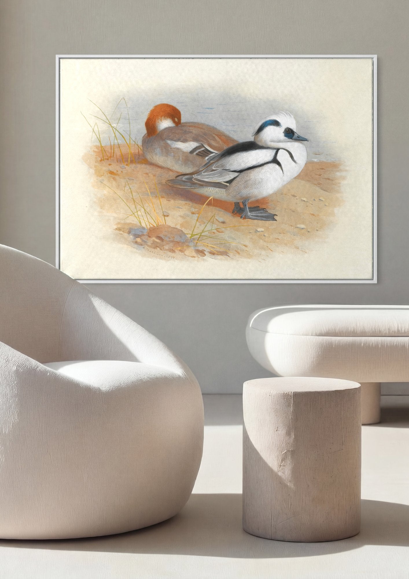 Quadro Decorativo Patos Merganser - Archibald Thorburn em ambiente decorado