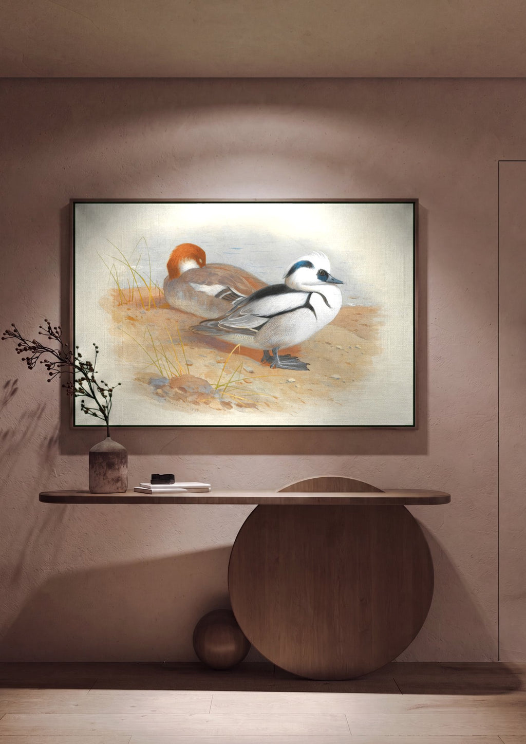 Quadro Decorativo Patos Merganser - Archibald Thorburn em ambiente decorado