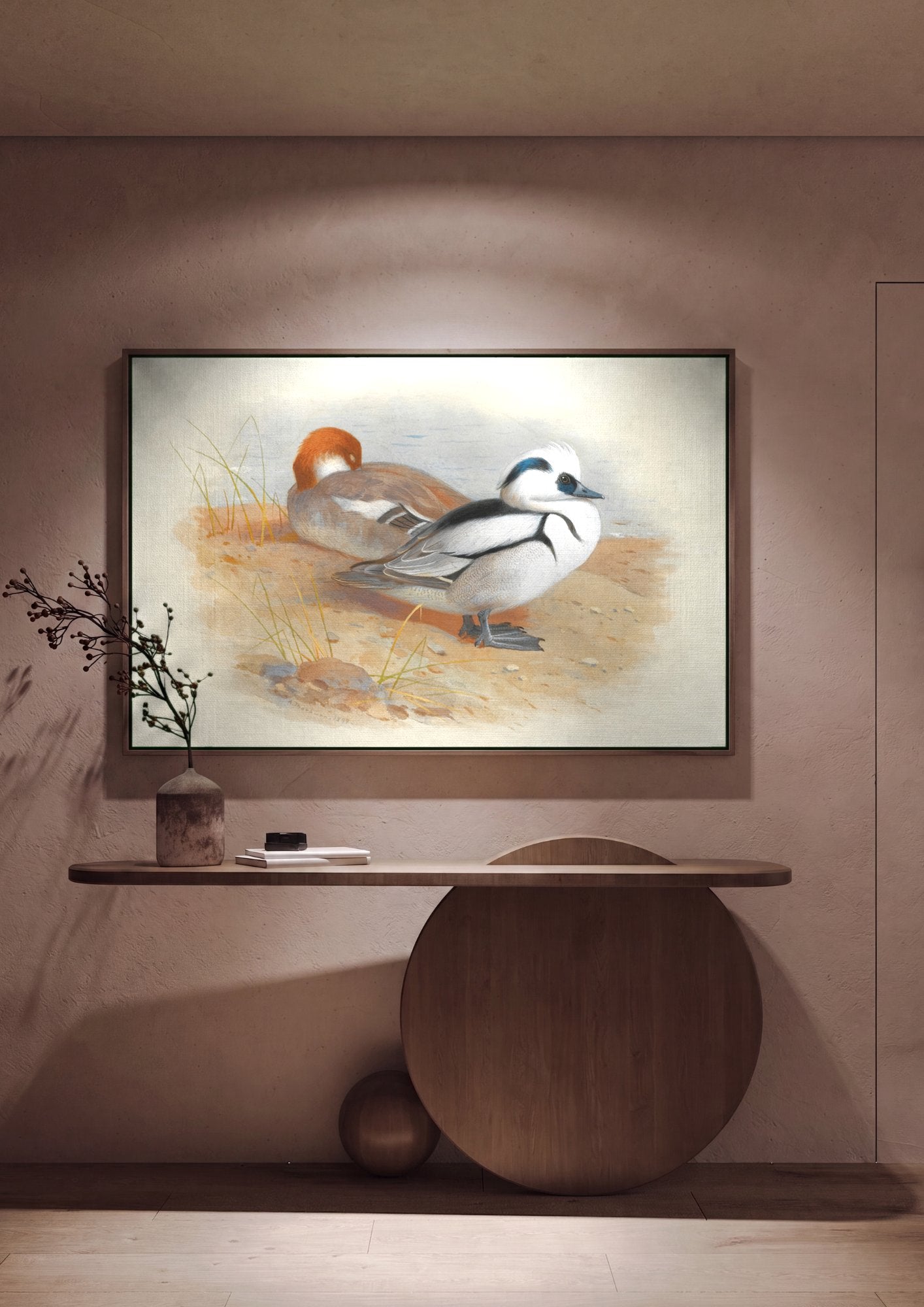 Quadro Decorativo Patos Merganser - Archibald Thorburn em ambiente decorado