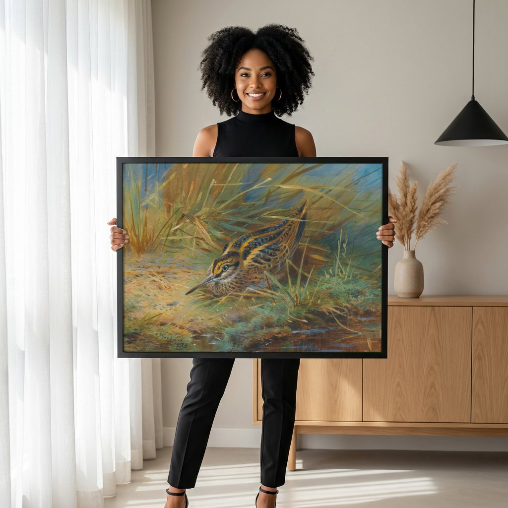 Quadro Decorativo Maçarico-galego - Archibald Thorburn com modelo em ambiente