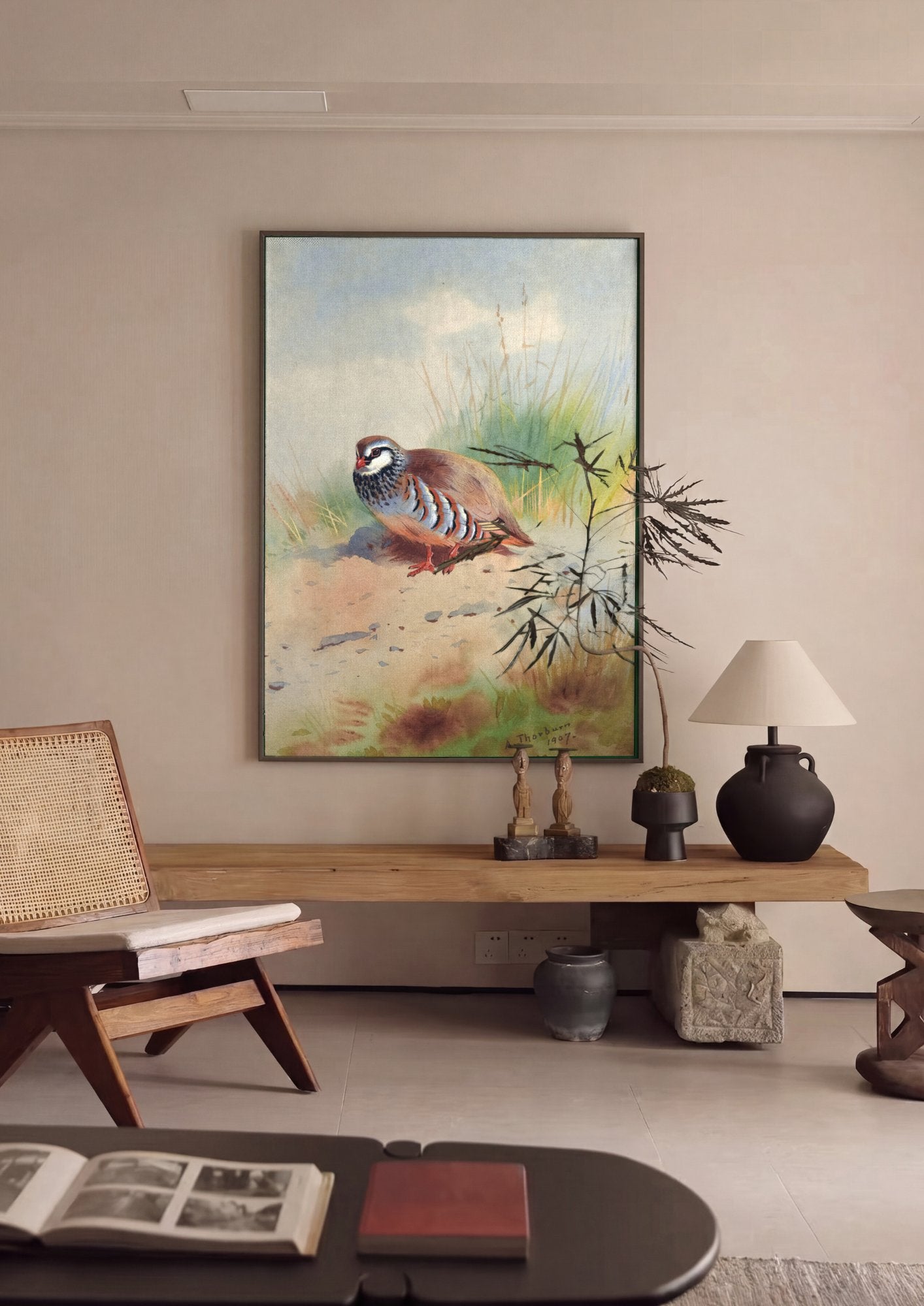 Quadro Decorativo Perdiz-vermelha - Archibald Thorburn em ambiente decorado