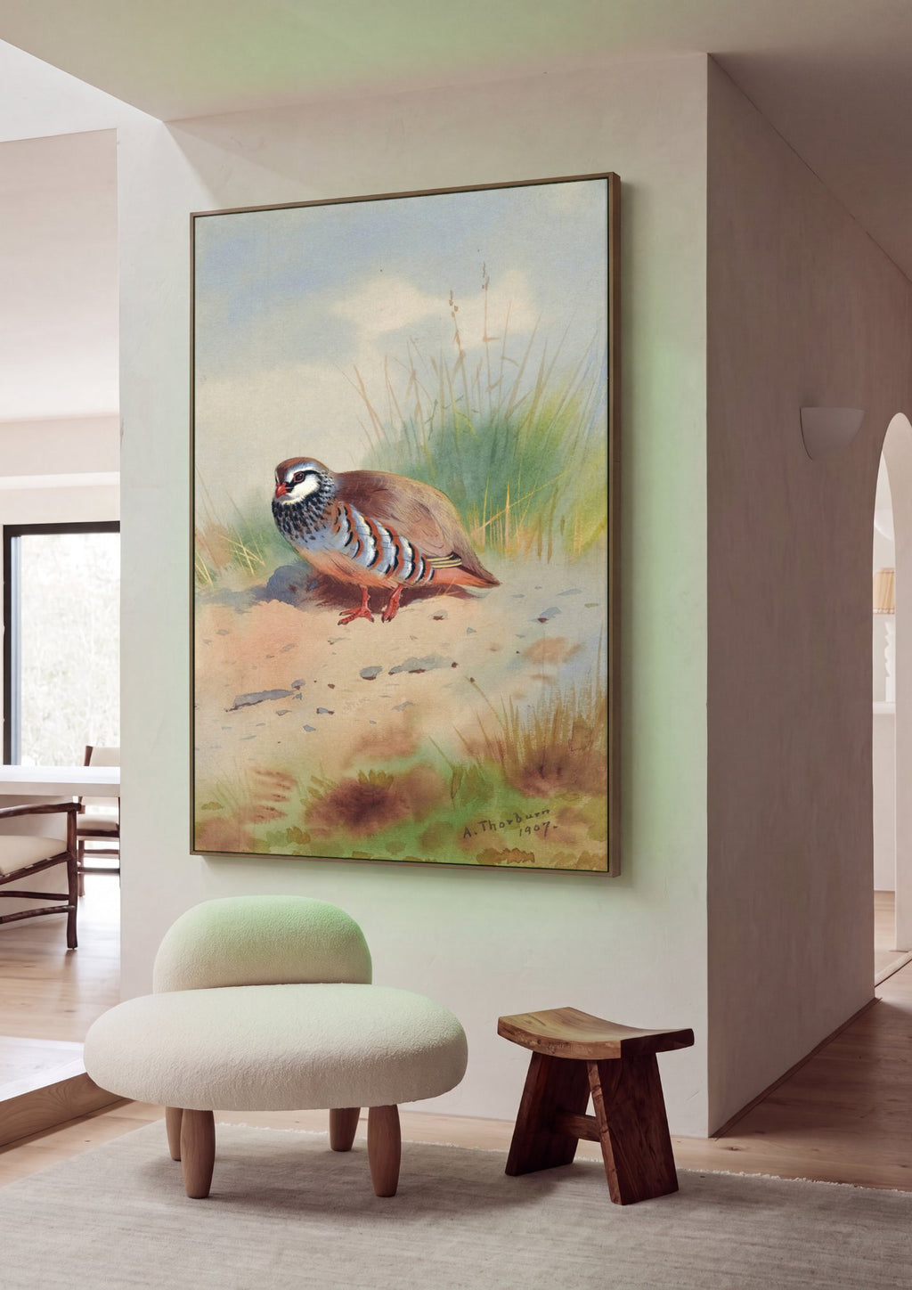 Quadro Decorativo Perdiz-vermelha - Archibald Thorburn em ambiente decorado