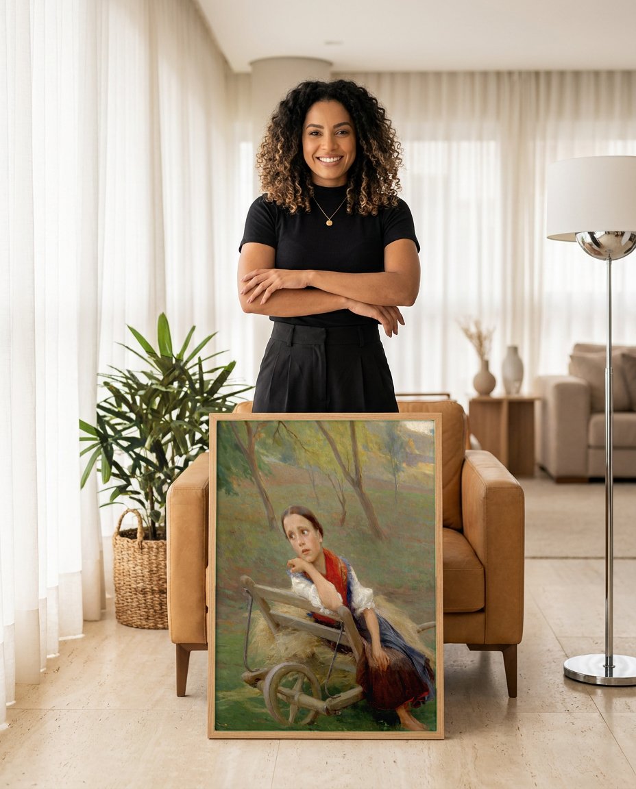 Quadro Decorativo A Jovem Camponesa – Philip Alexius de László com modelo em ambiente