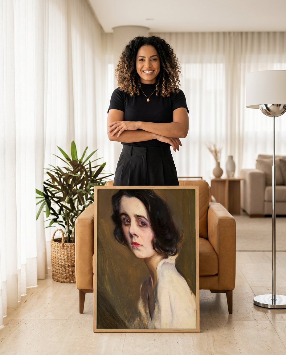 Quadro Decorativo Retrato de Mulher - Philip de László com modelo em ambiente