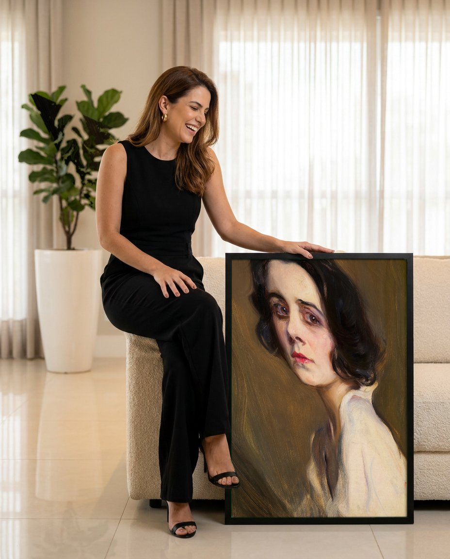 Quadro Decorativo Retrato de Mulher - Philip de László com modelo em ambiente