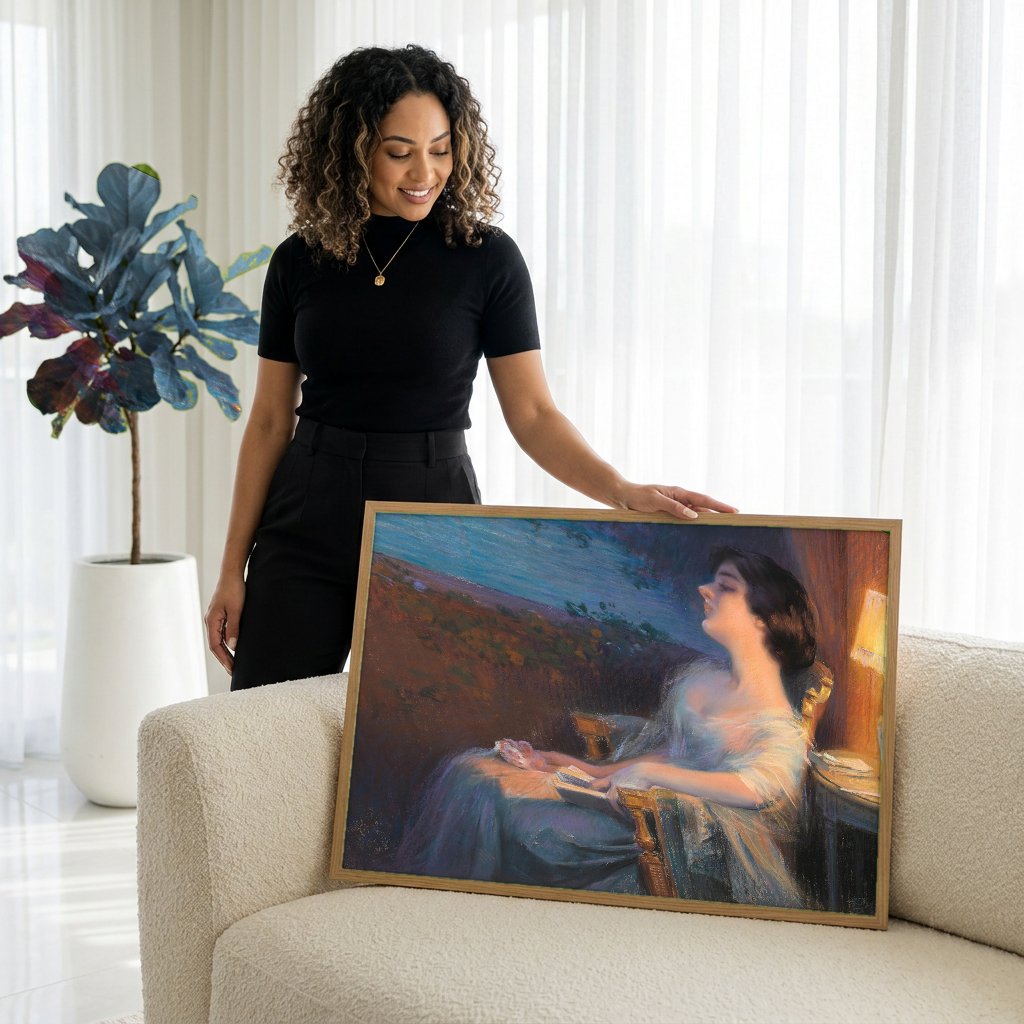 Quadro Decorativo Mulher ao Luar - Delphin Enjolras com modelo em ambiente
