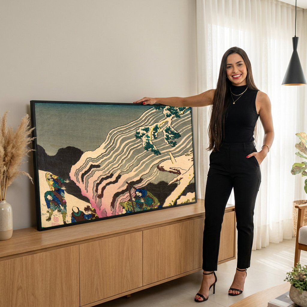 Quadro Decorativo A Fuga do Monte Yoshino - Hokusai com modelo em ambiente