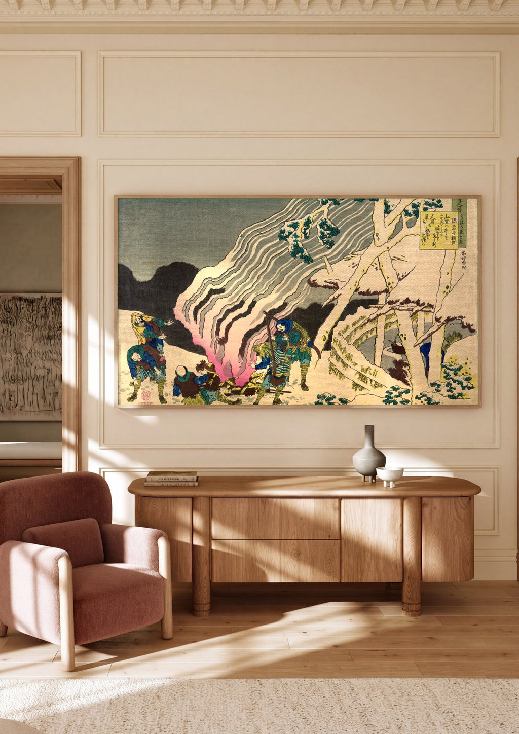 Quadro Decorativo A Fuga do Monte Yoshino - Hokusai em ambiente decorado